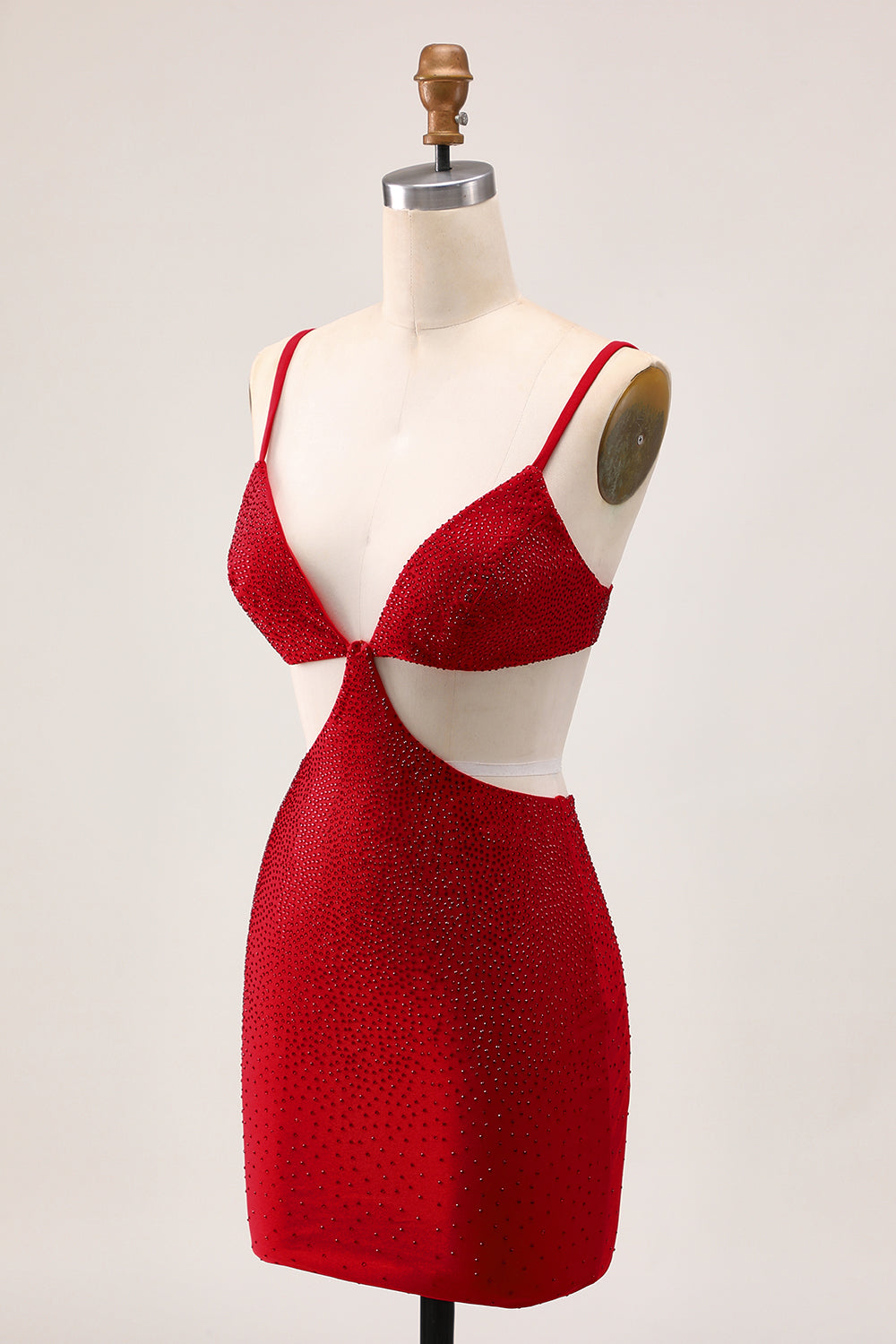 Sparkly Red Tight Cut Out Short Homecoming Dress with Beading