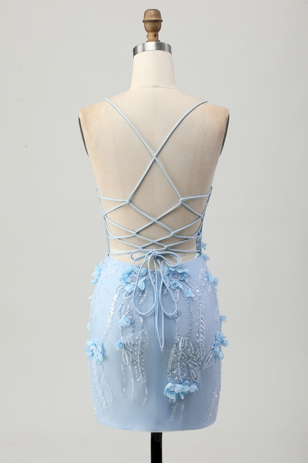 Sparkly Blue Tight Floral Corset Short Homecoming Dress with Sequins