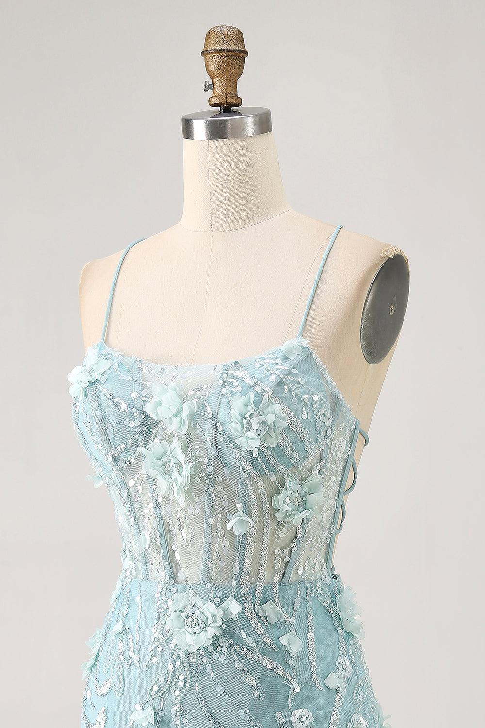 Sparkly Blue Tight Floral Corset Short Homecoming Dress with Sequins