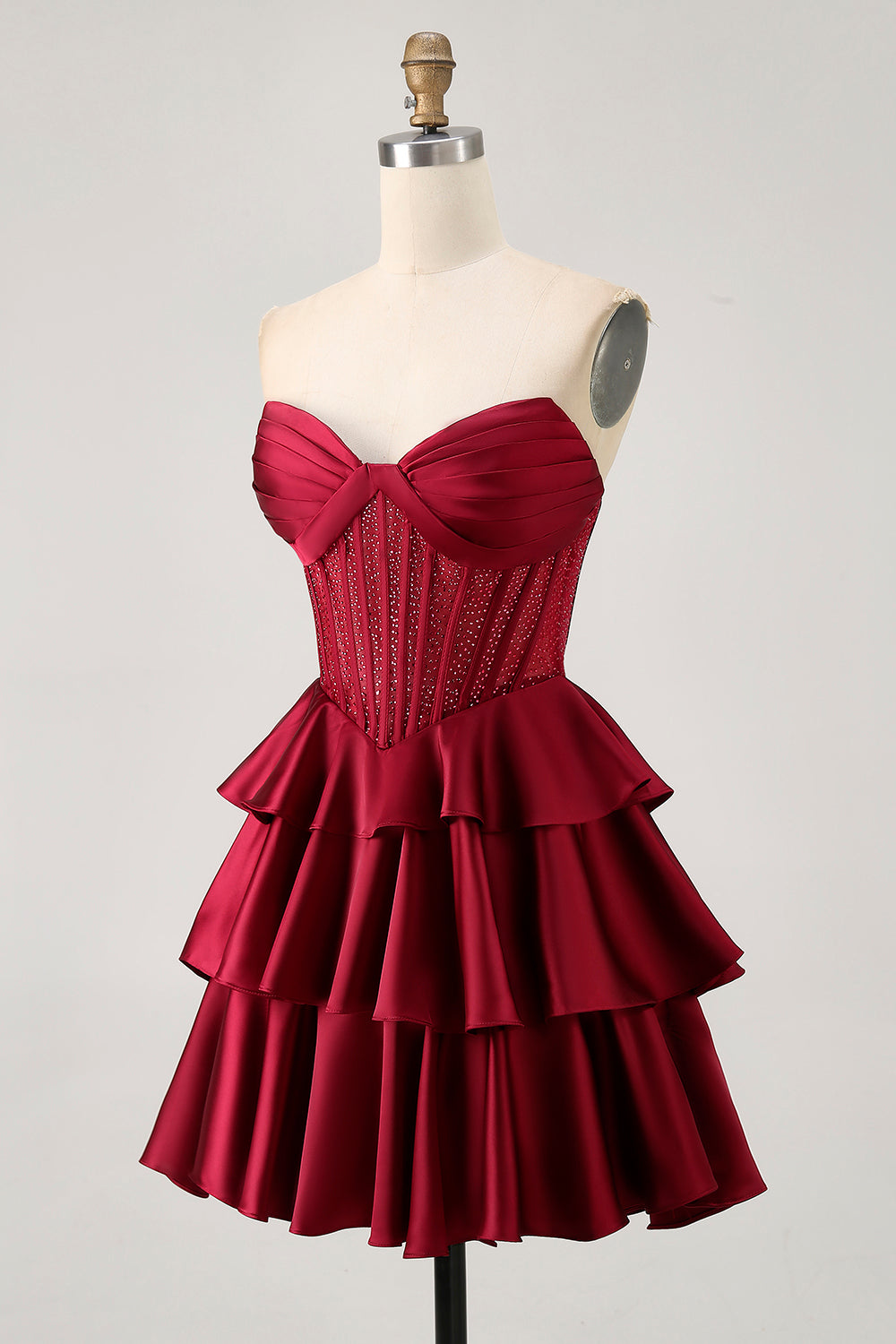 Sparkly Burgundy Strapless Corset Short Homecoming Dress with Beading
