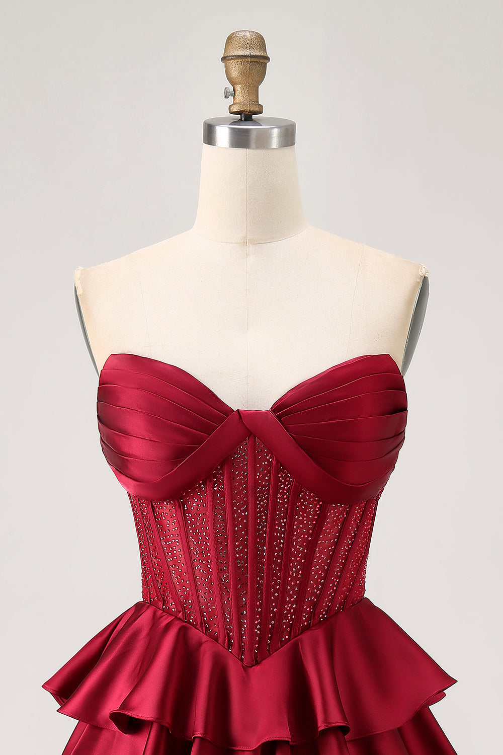 Sparkly Burgundy Strapless Corset Short Homecoming Dress with Beading