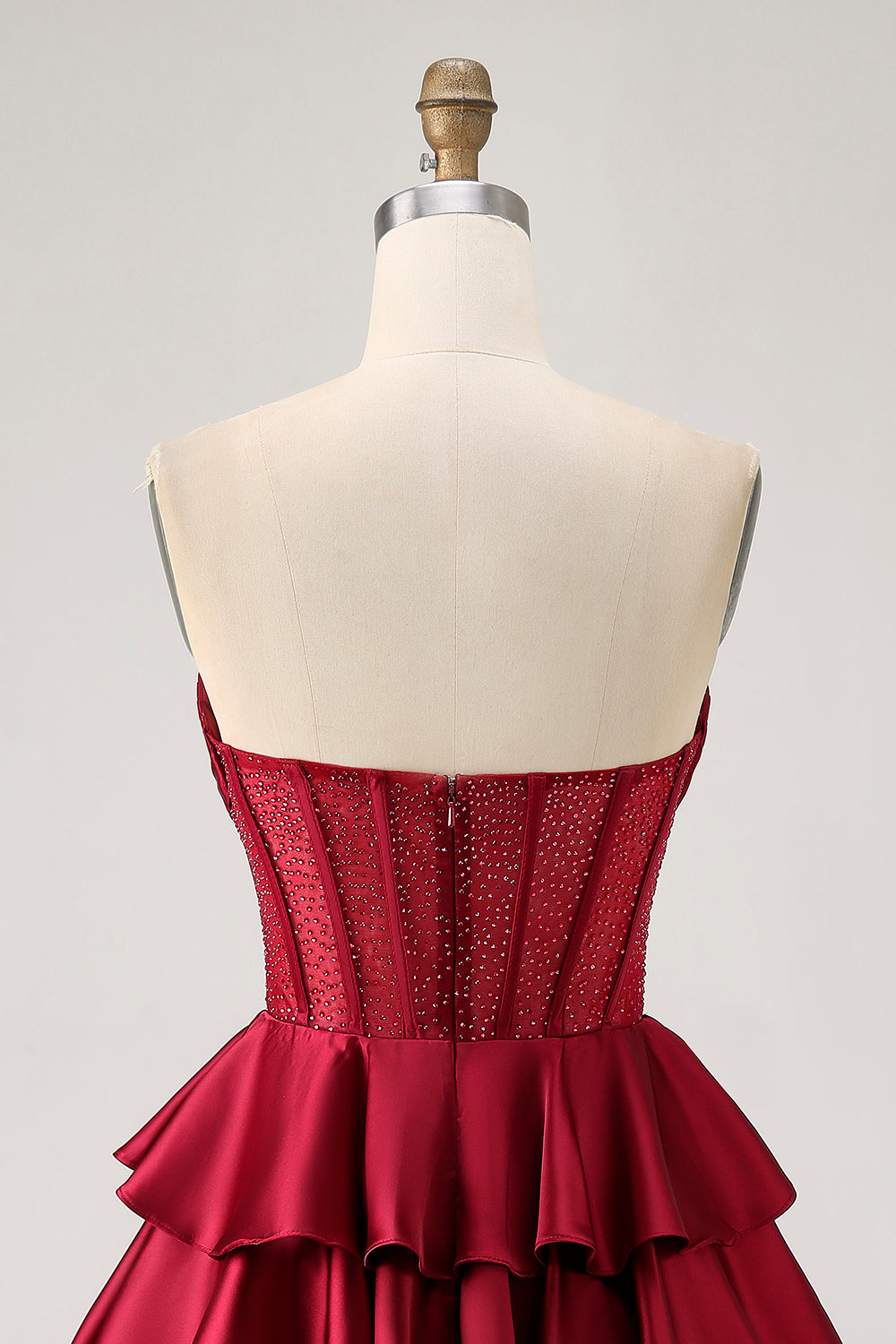 Sparkly Burgundy Strapless Corset Short Homecoming Dress with Beading
