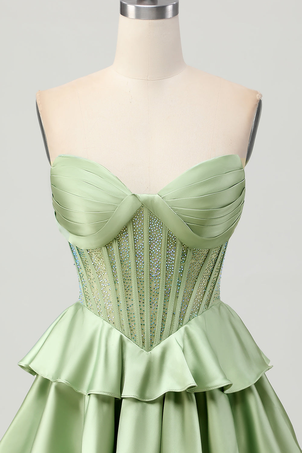Sparkly Dark Green Strapless Short Corset Homecoming Dress with Beading