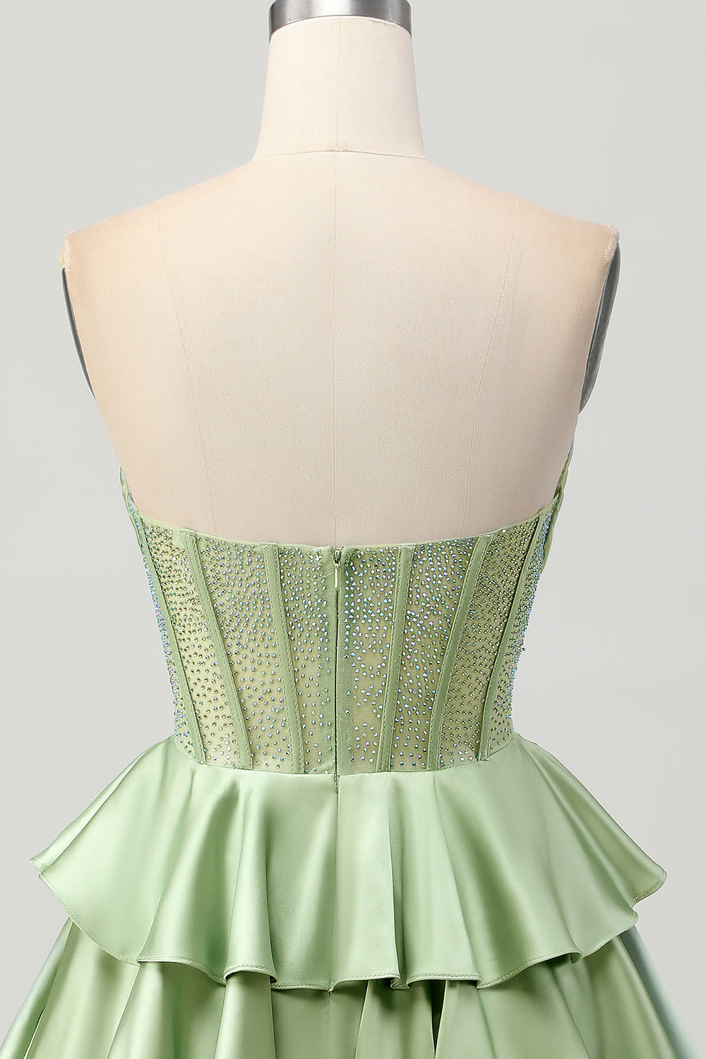 Sparkly Dark Green Strapless Short Corset Homecoming Dress with Beading