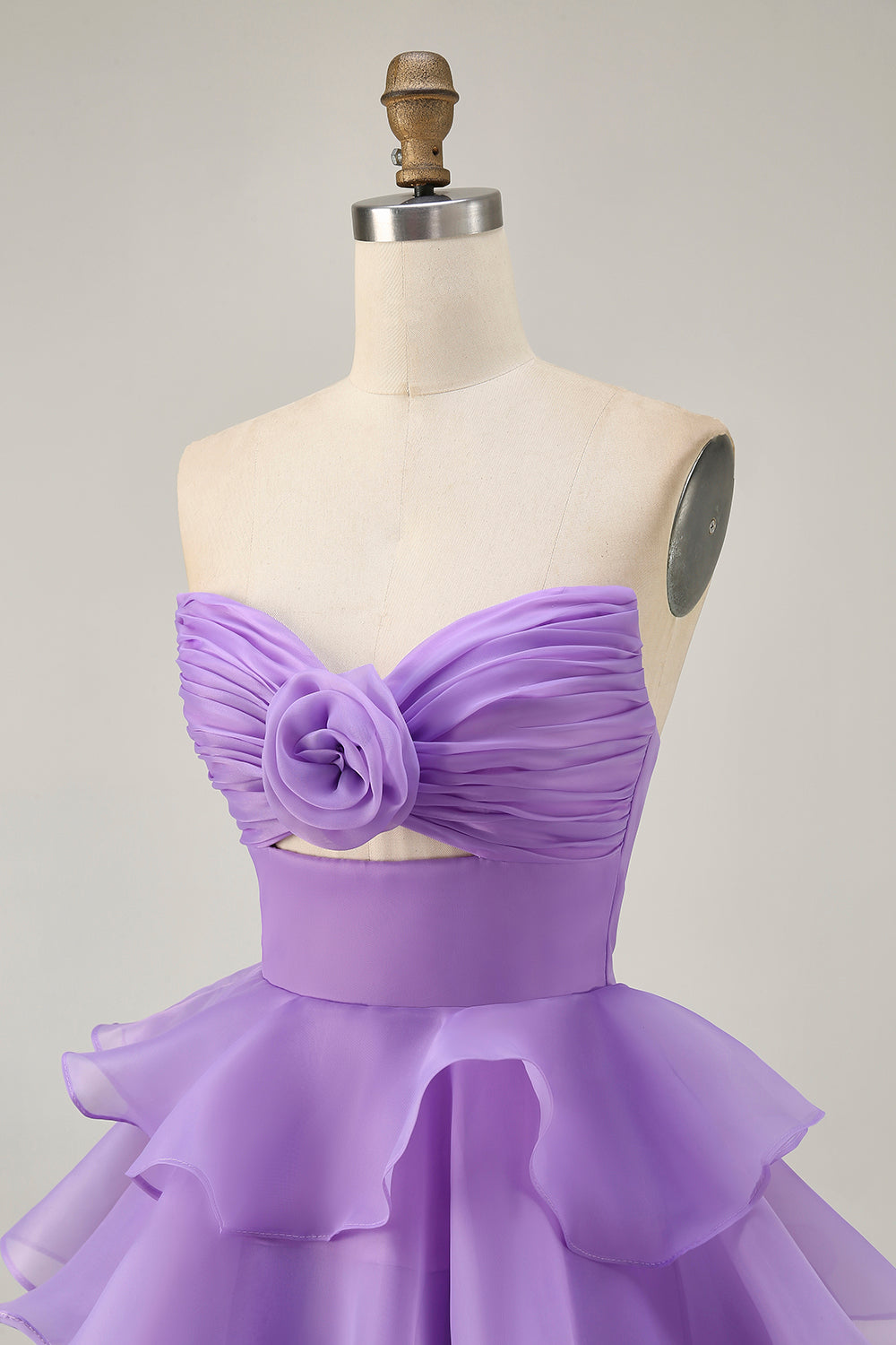 Purple Floral Strapless Short Tiered Homecoming Dress with Ruffles