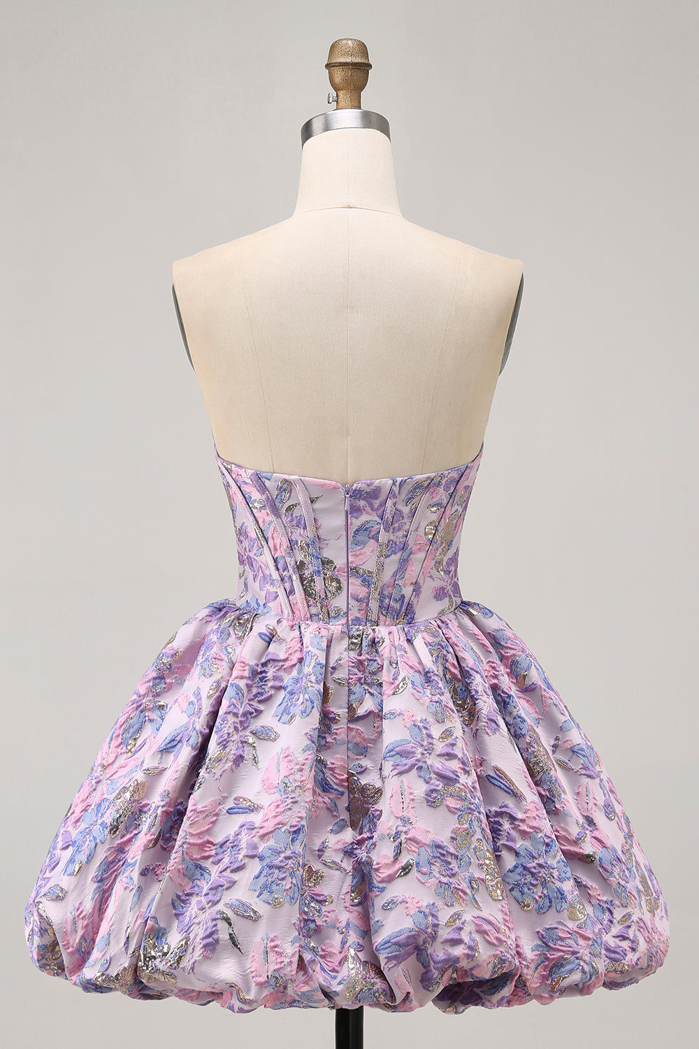 Purple Floral Strapless Corset A Line Short Homecoming Dress