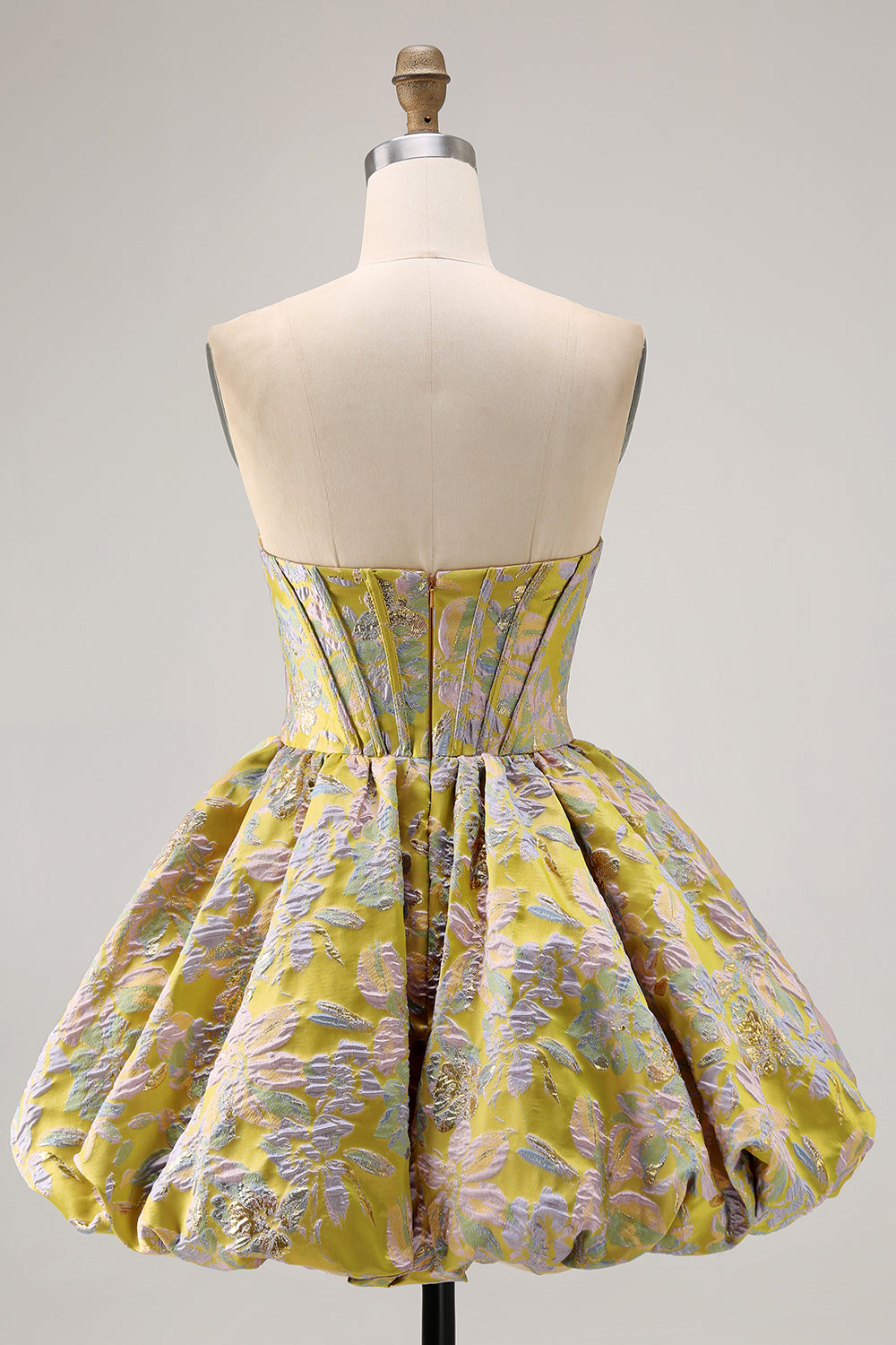 Yellow Floral A Line Short Corset Homecoming Dress