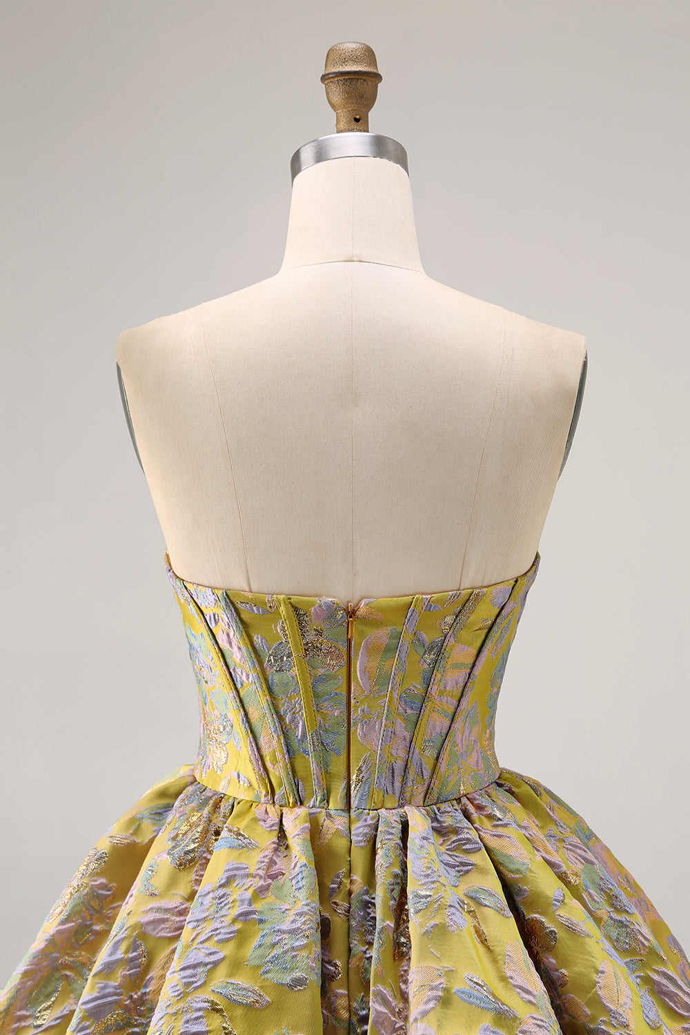 Yellow Floral A Line Short Corset Homecoming Dress