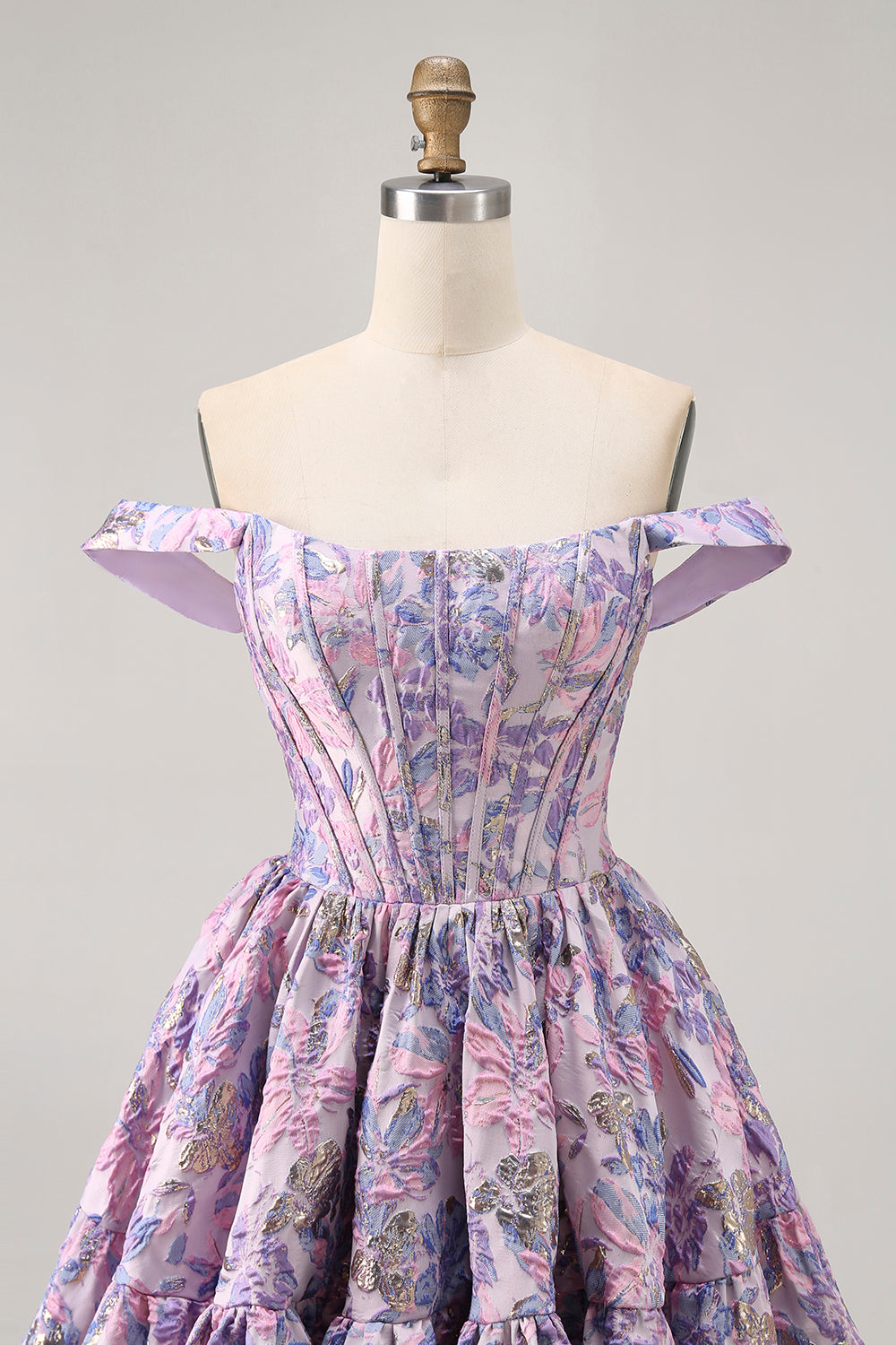 Purple Floral Off the Shoulder Corset Short Homecoming Dress