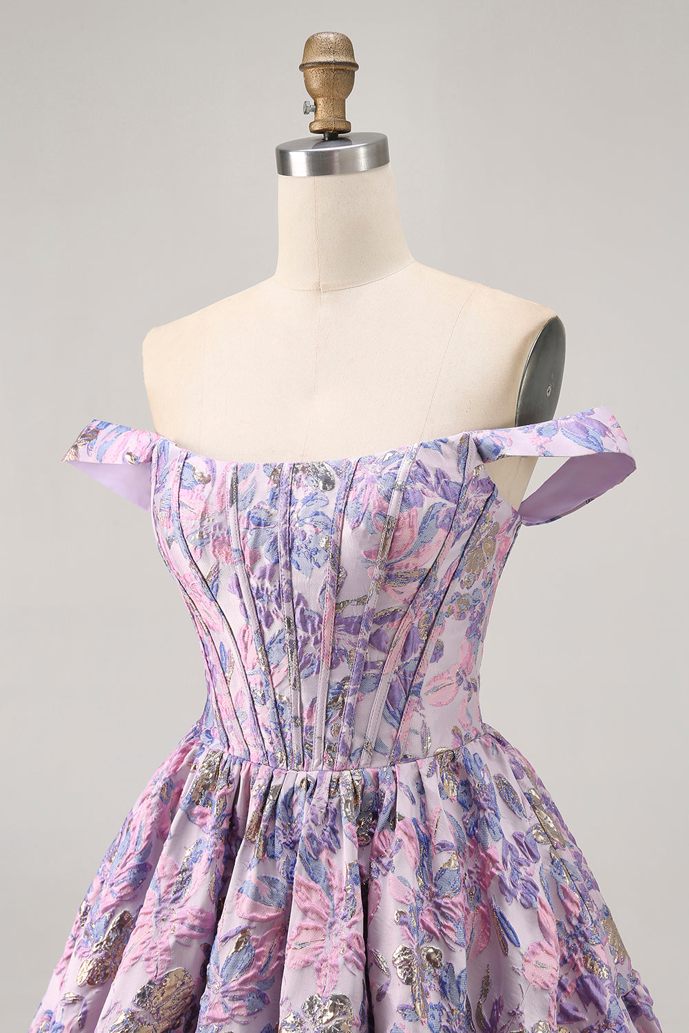 Purple Floral Off the Shoulder Corset Short Homecoming Dress