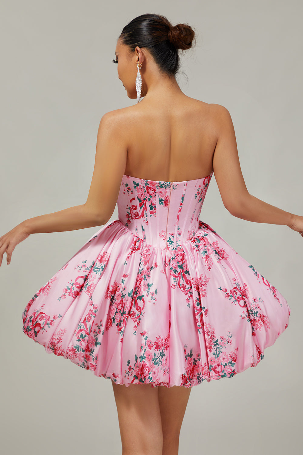 Pink Sweetheart Floral Corset Short Homecoming Dress