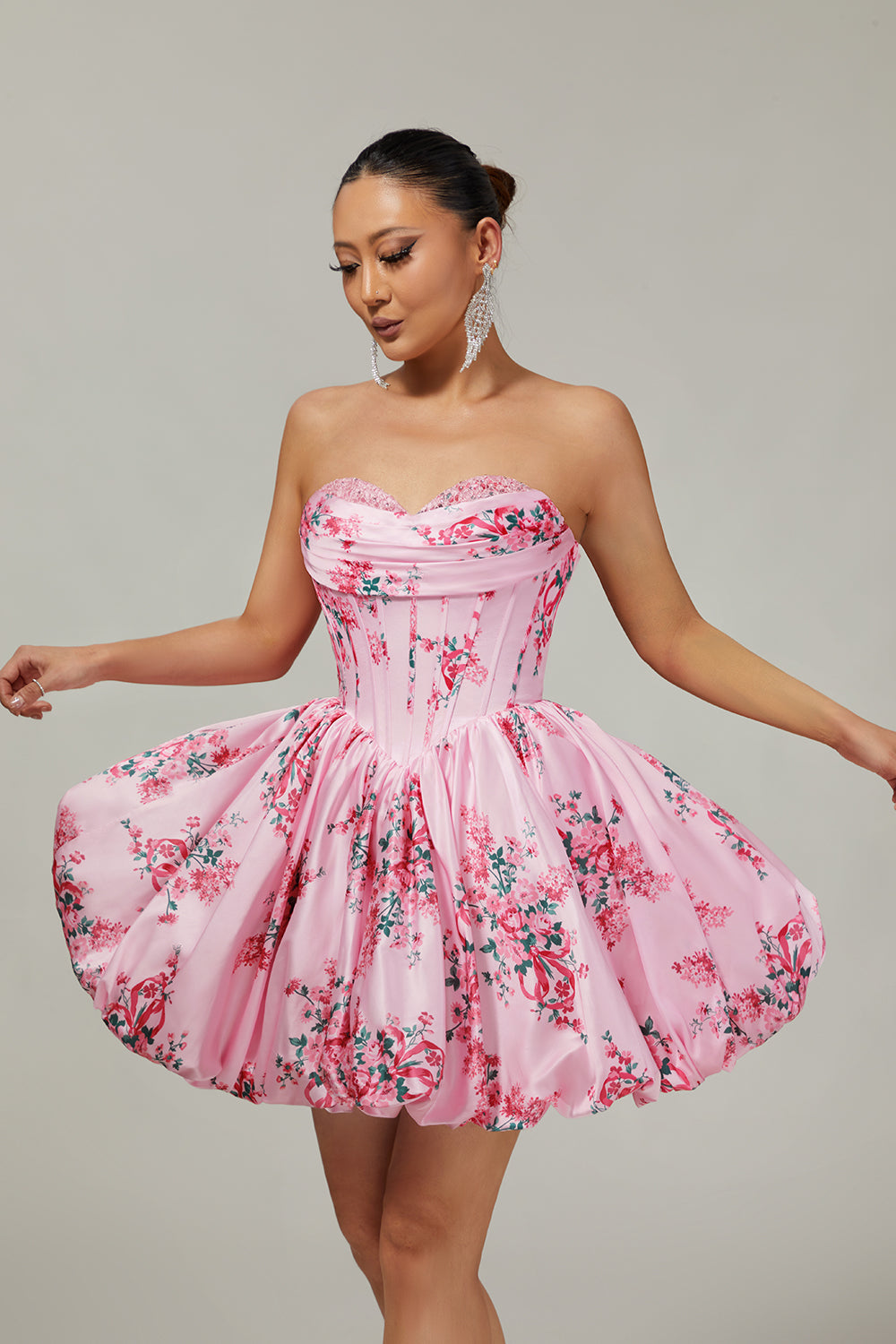 White Blue Floral Sweetheart Corset Short Homecoming Dress
