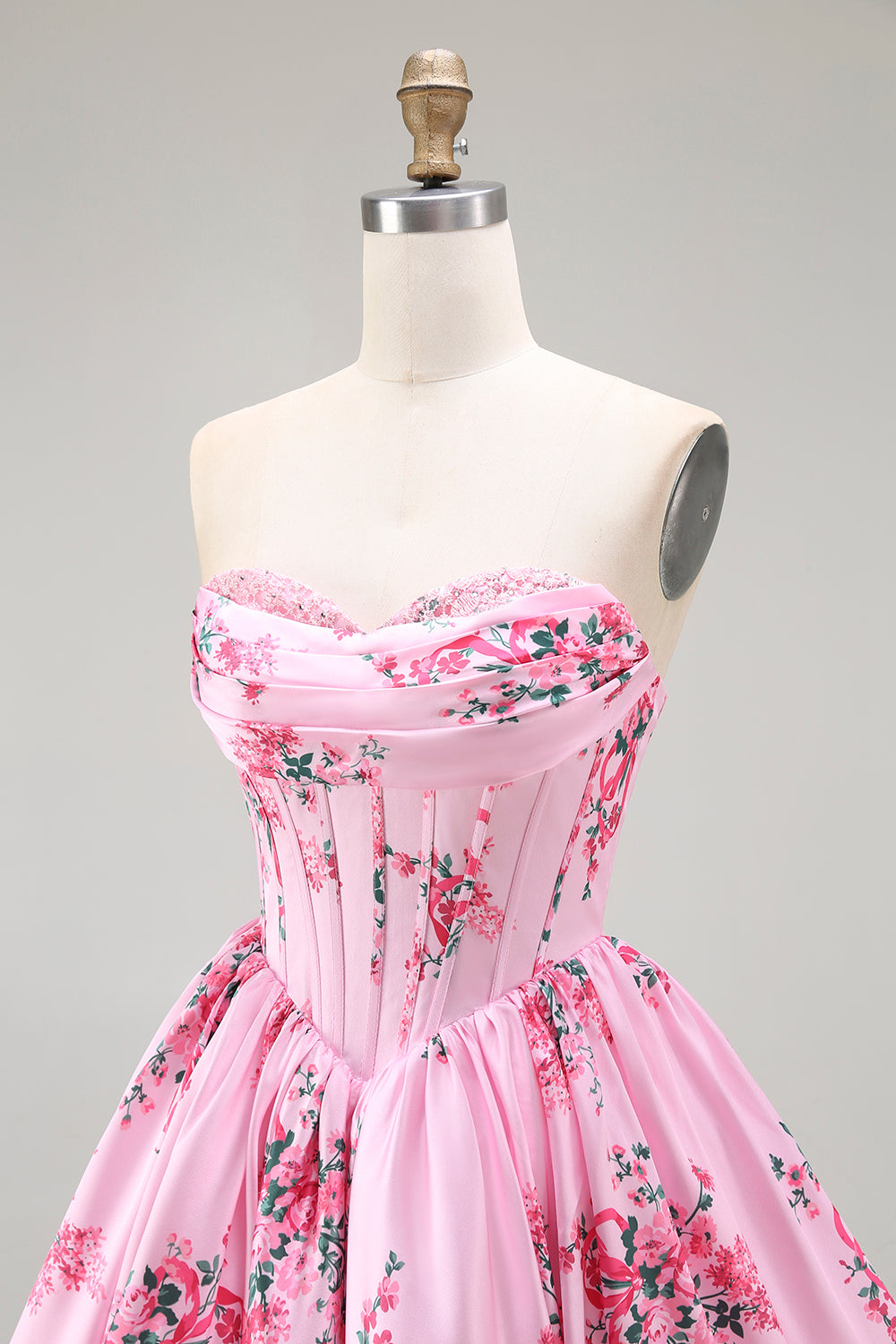 Pink Sweetheart Floral Corset Short Homecoming Dress