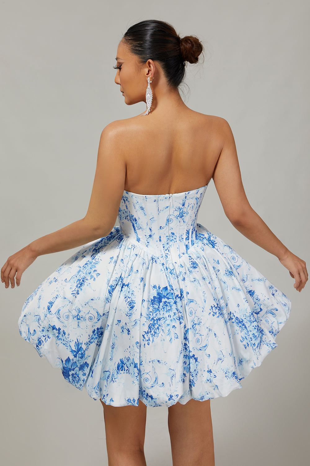 White Blue Floral Sweetheart Corset Short Homecoming Dress