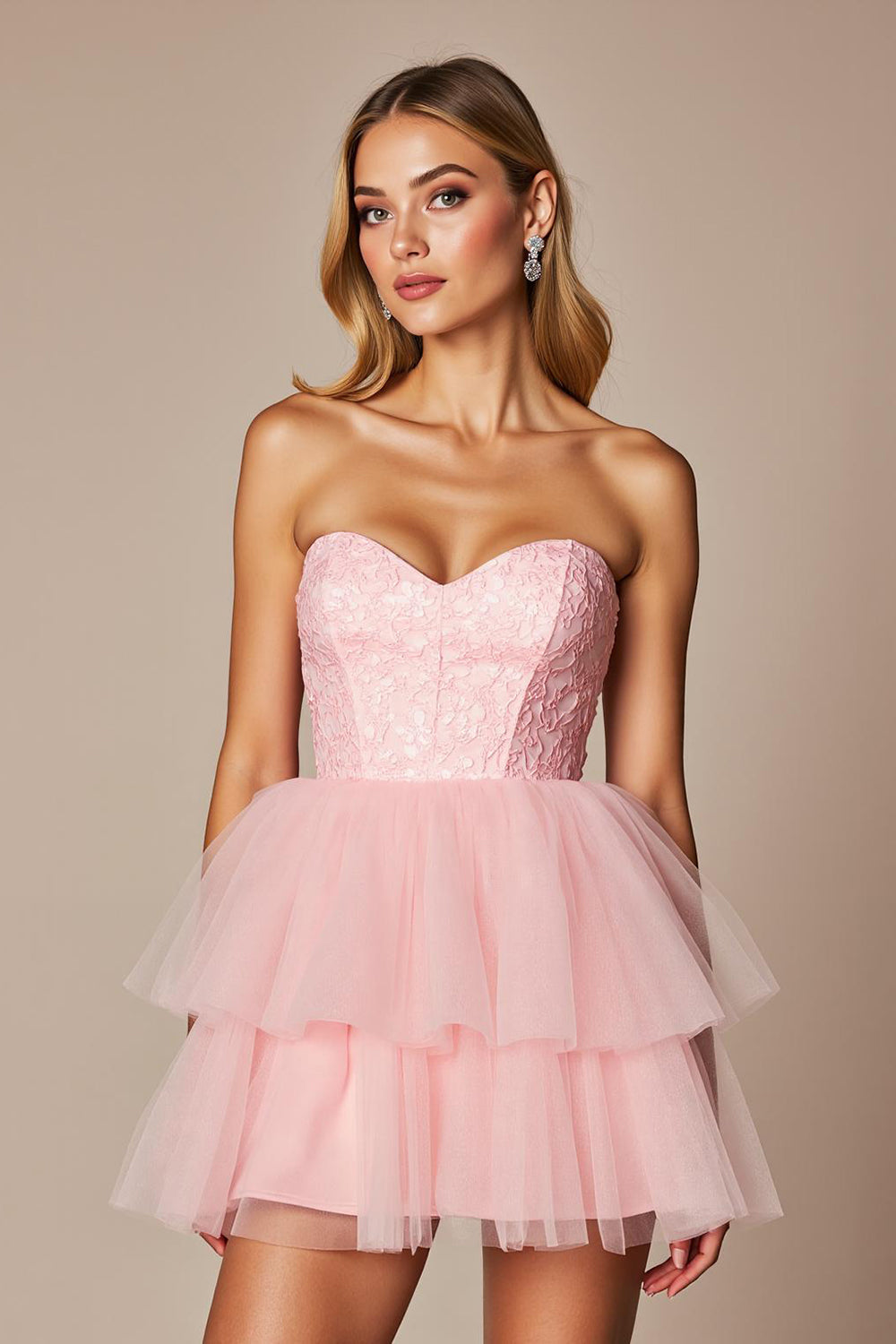 Pink A Line Tulle Sweetheart Short Homecoming Dress with Ruffles