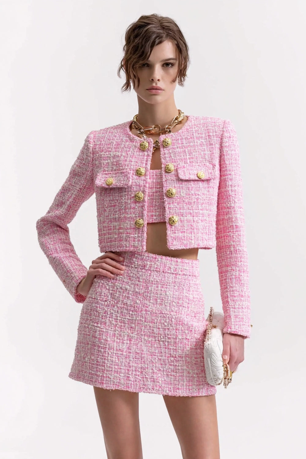 Pink Short Bodycon 2-Piece Tweed Homecoming Outfits