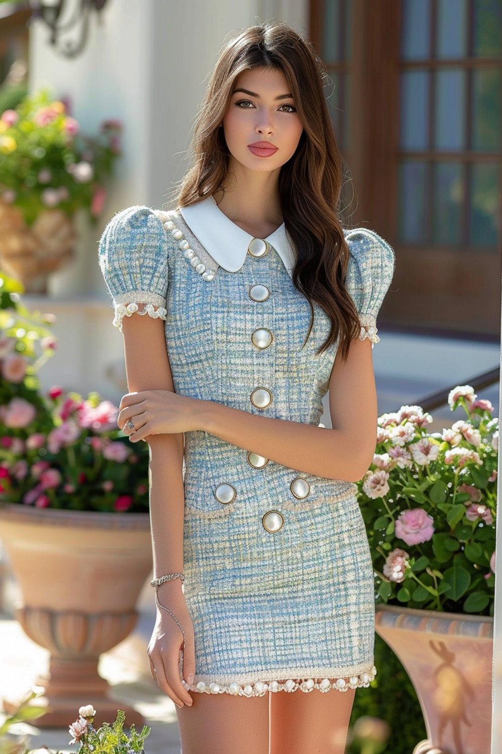 Fitted Bodycon Short Blue Homecoming Dress with Pearls