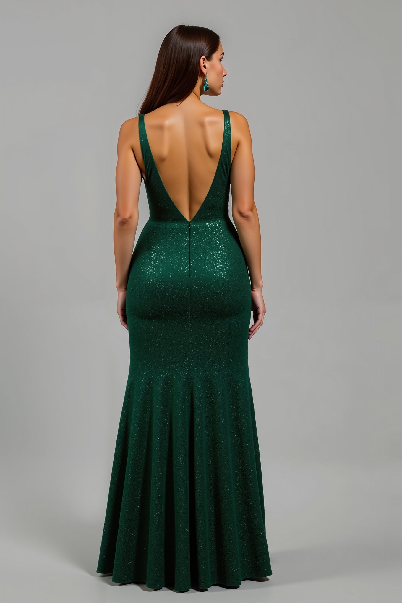 Sparkly Dark Green Deep V-Neck Sequins Long Holiday Party Dress with Slit