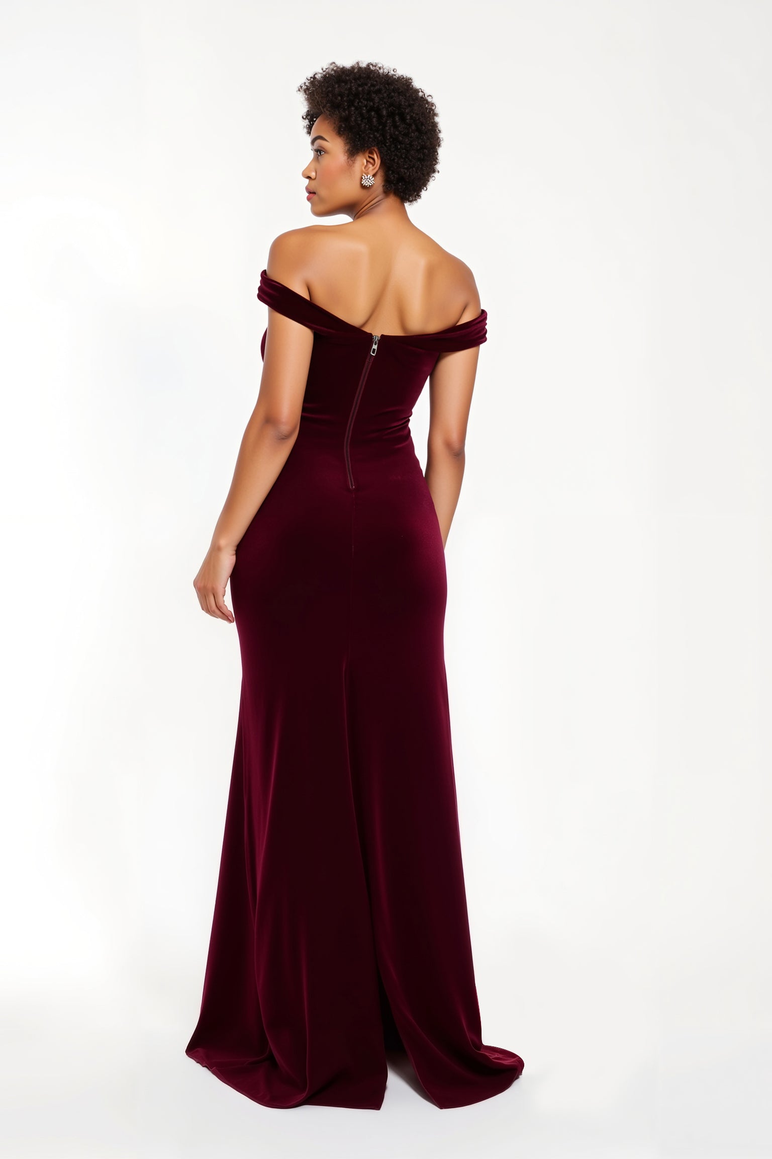 Burgundy Sheath Off the Shoulder Long Holiday Party Dress with Slit