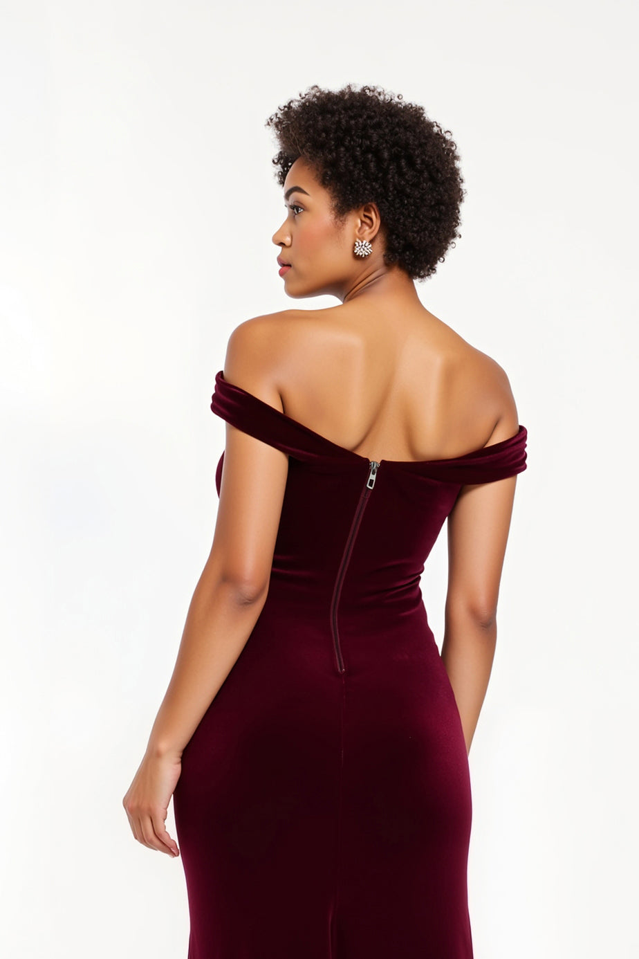 Burgundy Sheath Off the Shoulder Long Holiday Party Dress with Slit