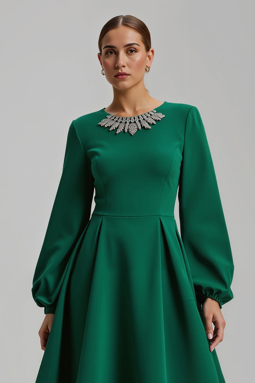 Sparkly Dark Green Long Sleeves Holiday Party Dress with Beading