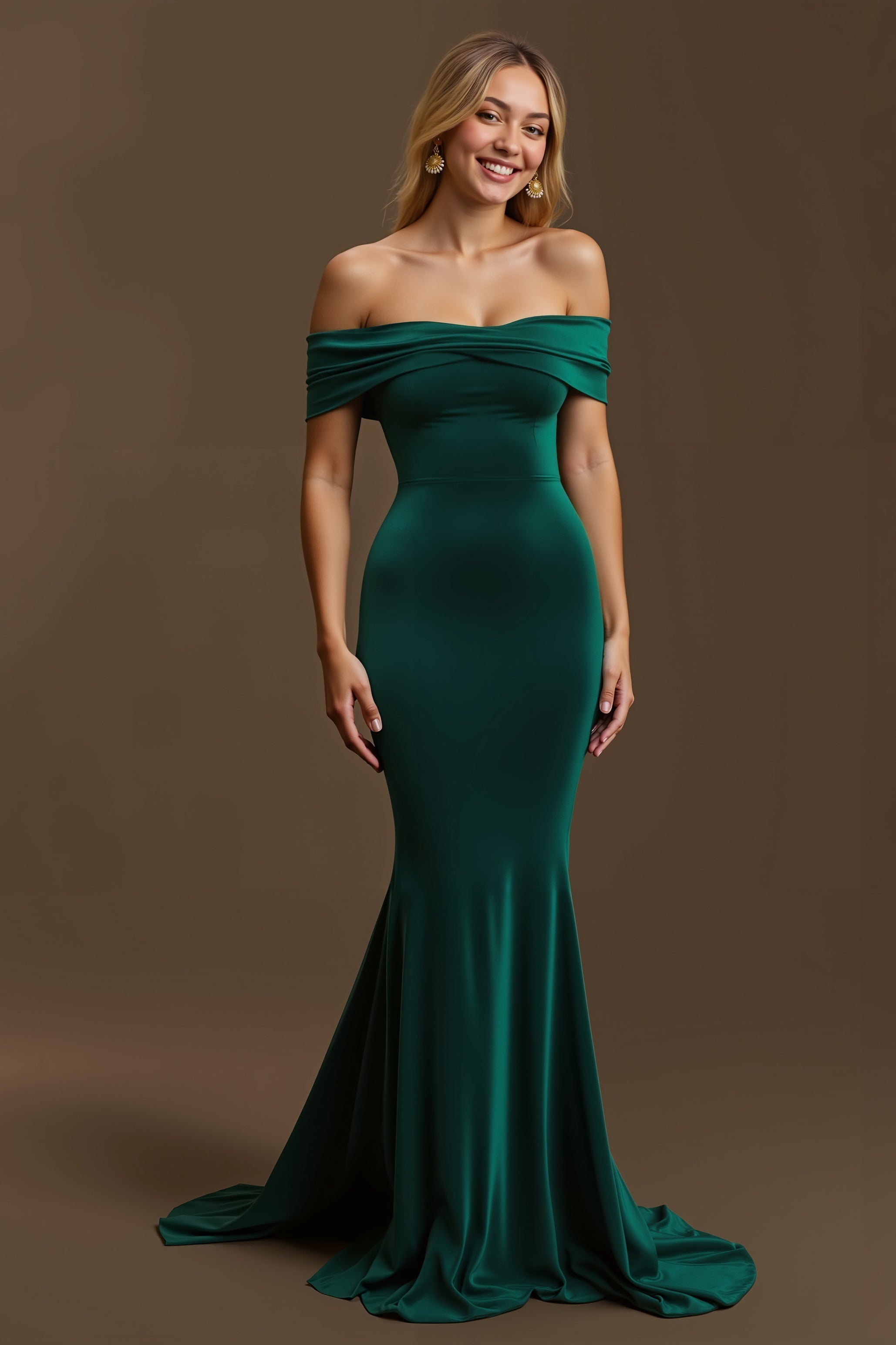 Dark Green Mermaid Off The Shoulder Long Holiday Party Dress