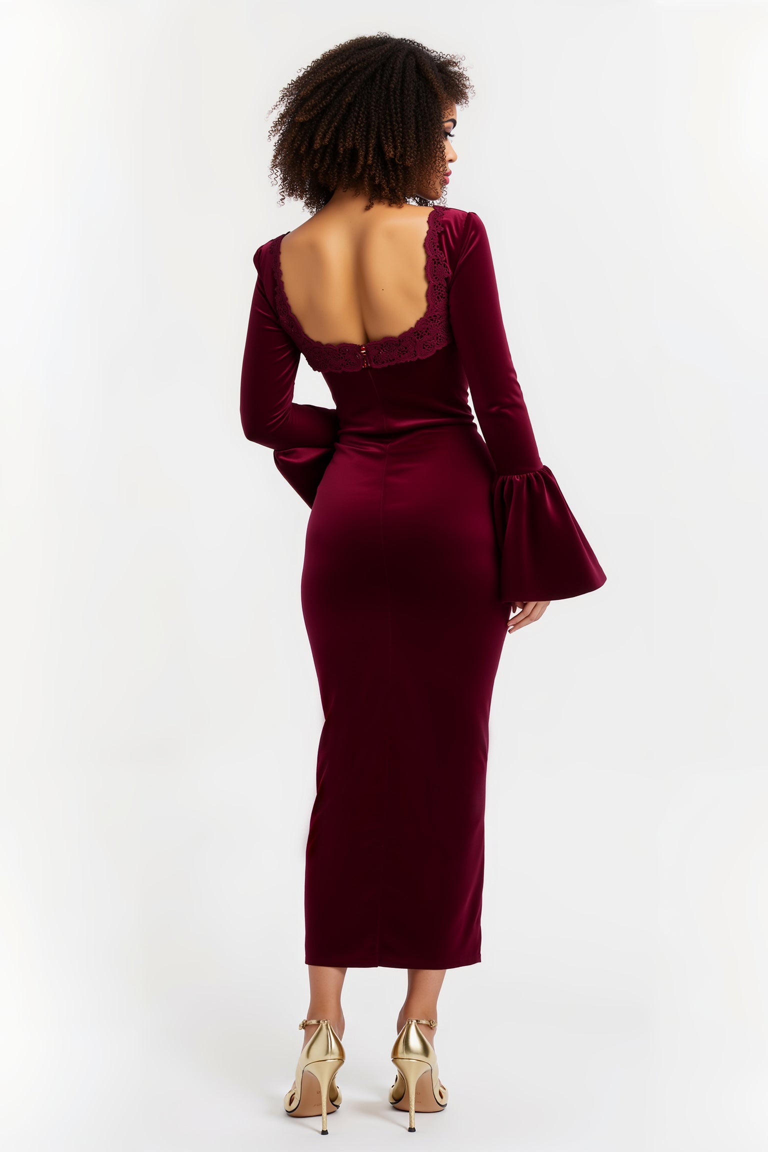 Burgundy Sheath Square Neck Long Holiday Party Dress with Sleeves