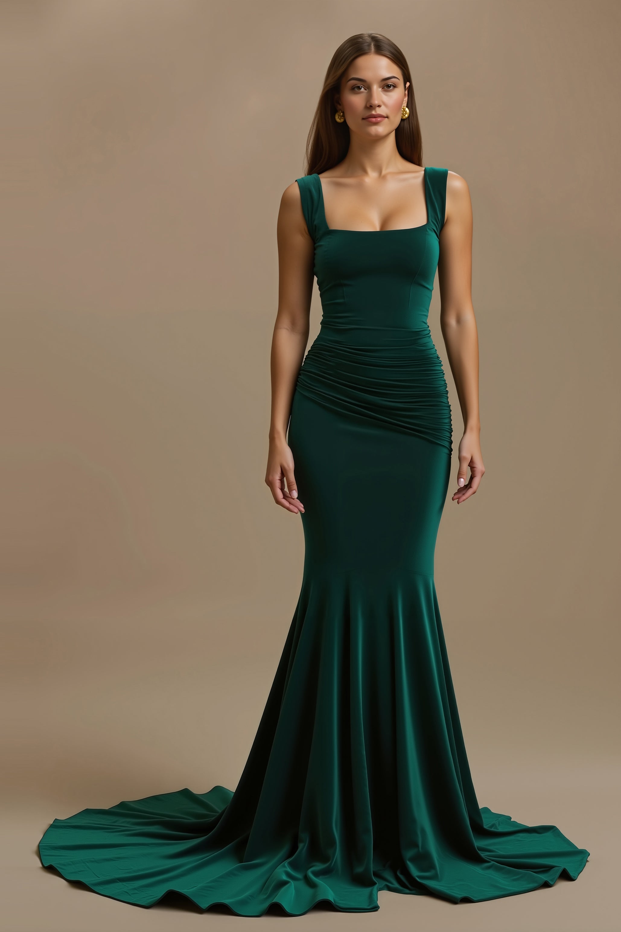 Simple Dark Green Mermaid Square Neck Long Holiday Party Dress