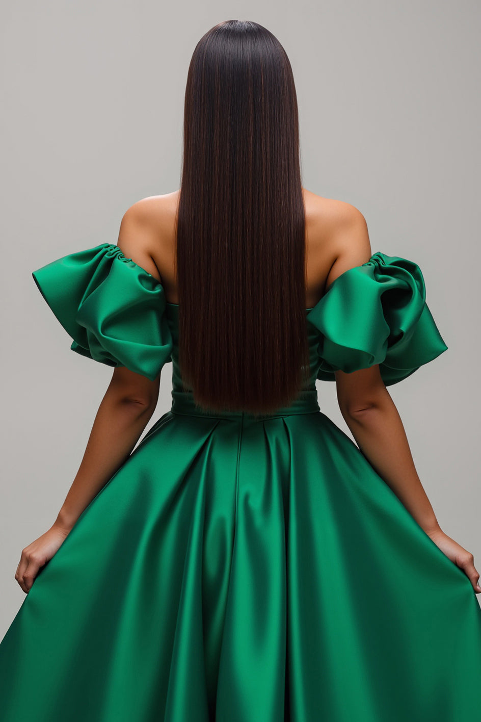 Dark Green Satin Off the Shoulder Long Prom Dress with Sleeves