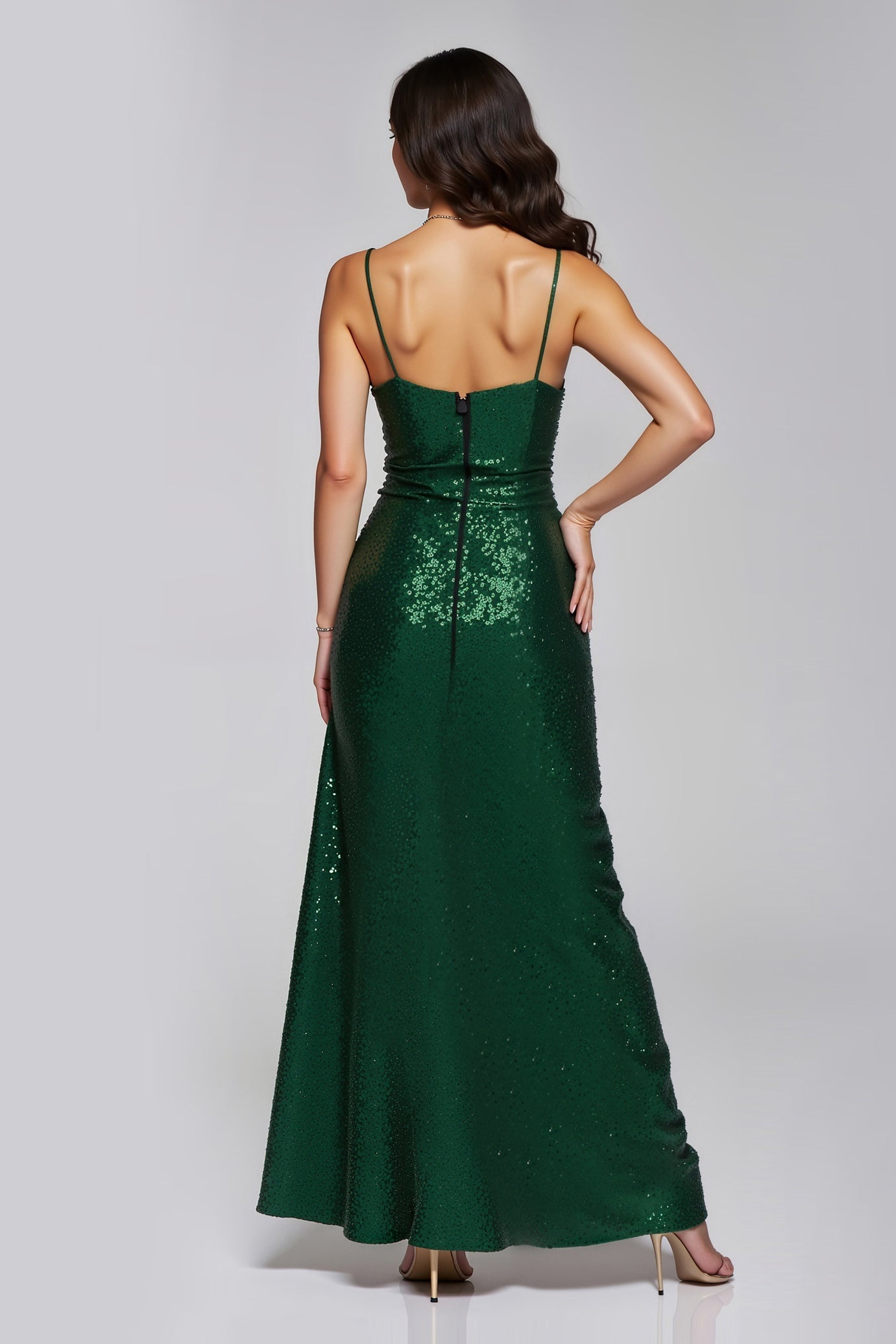 Sparkly Dark Green Sheath Sequins Long Holiday Party Dress with Slit