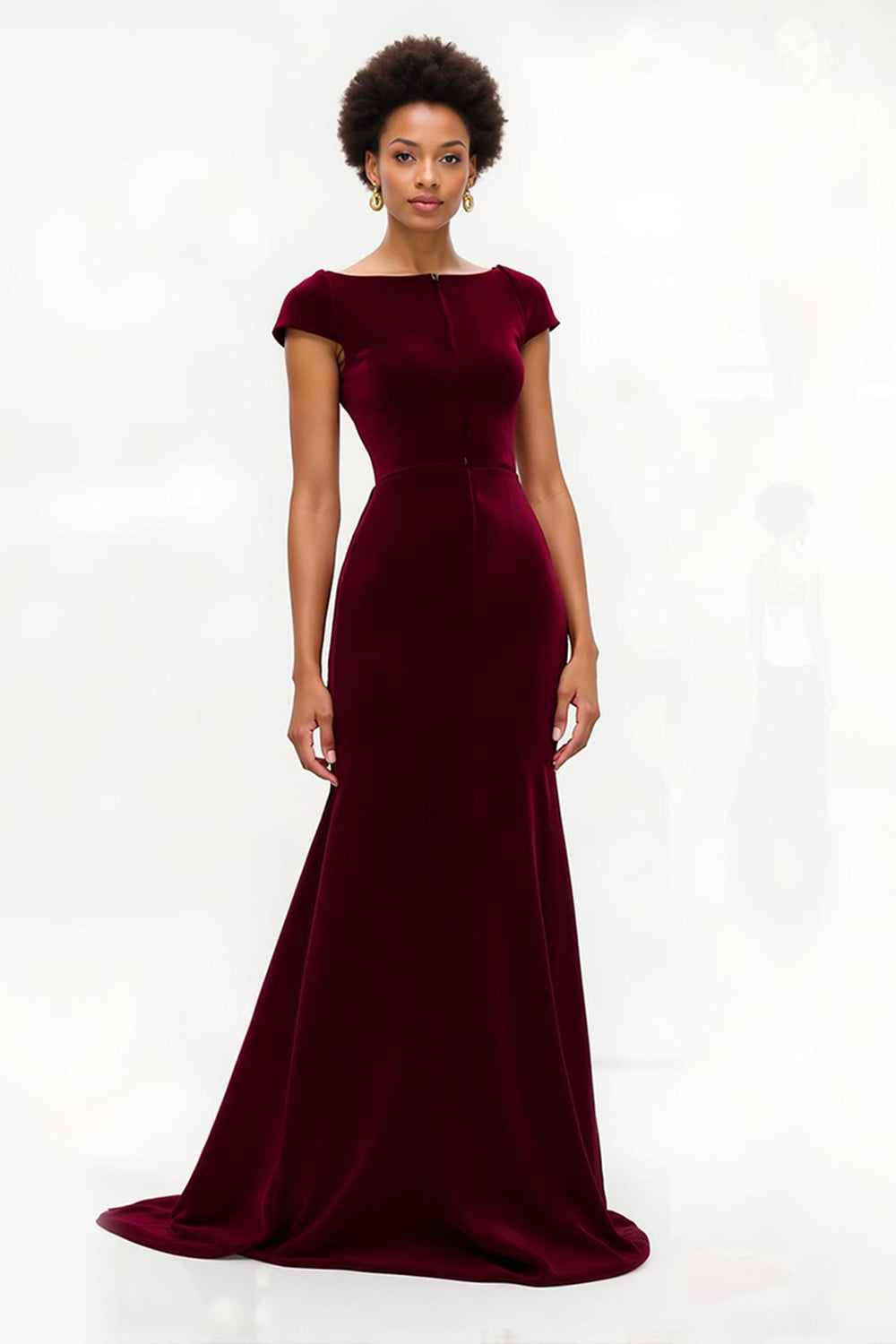 Burgundy Boat Neck Long Holiday Party Dress with Sleeves