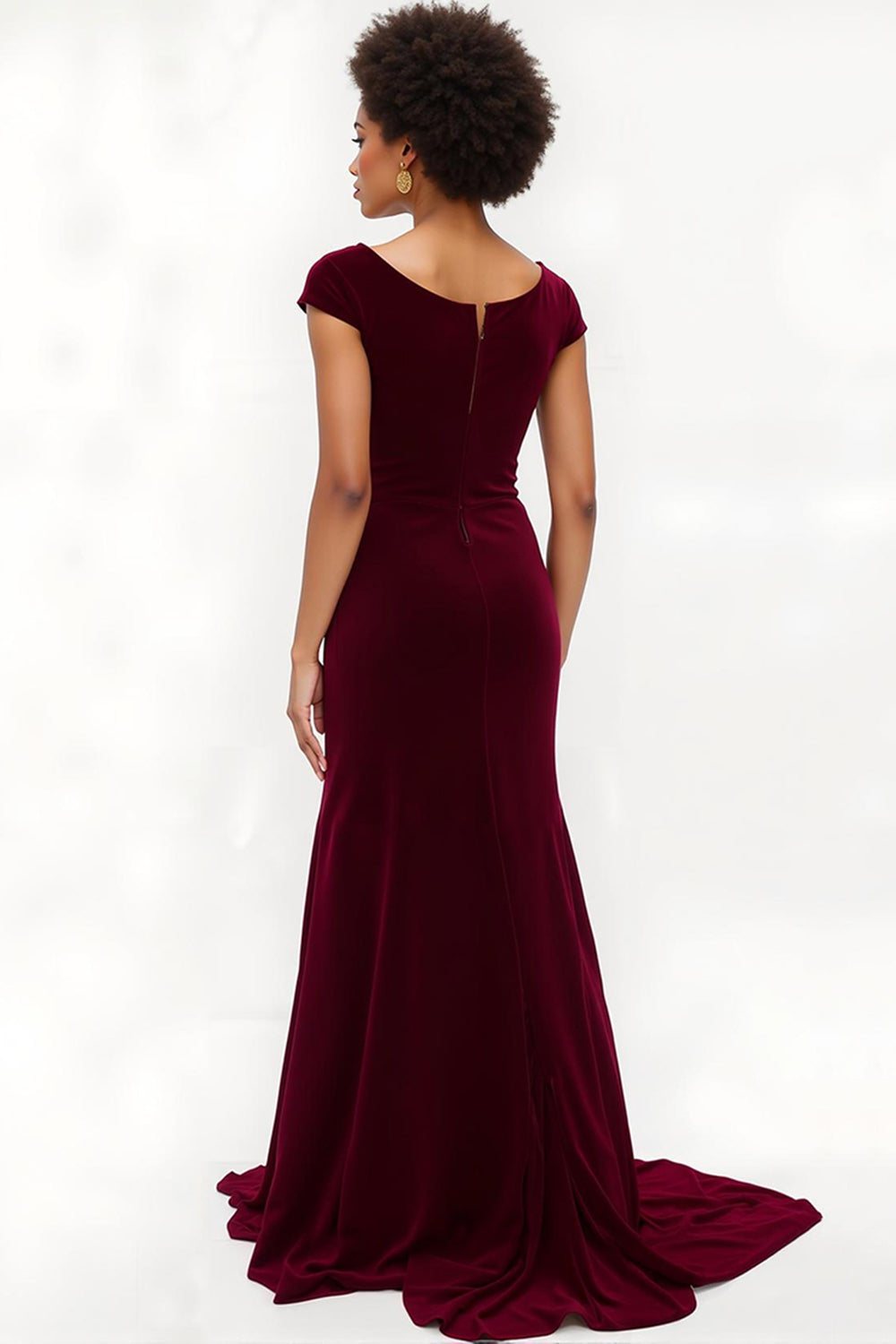 Burgundy Boat Neck Long Holiday Party Dress with Sleeves