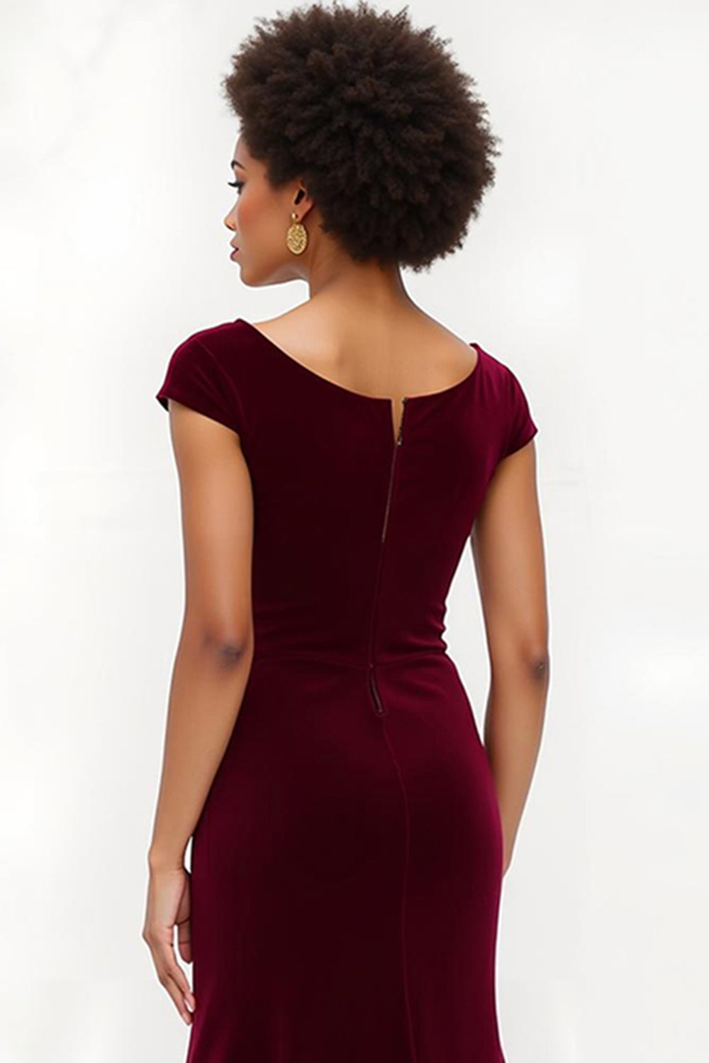 Burgundy Boat Neck Long Holiday Party Dress with Sleeves