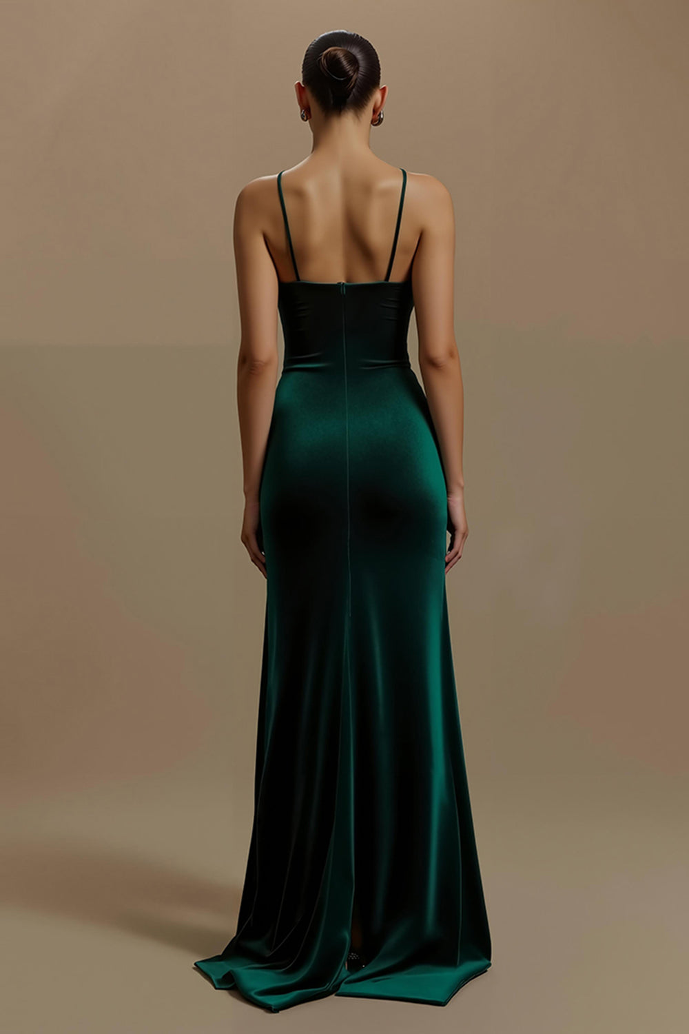 Dark Green Spaghetti Straps Long Ruched Holiday Party Dress with Slit