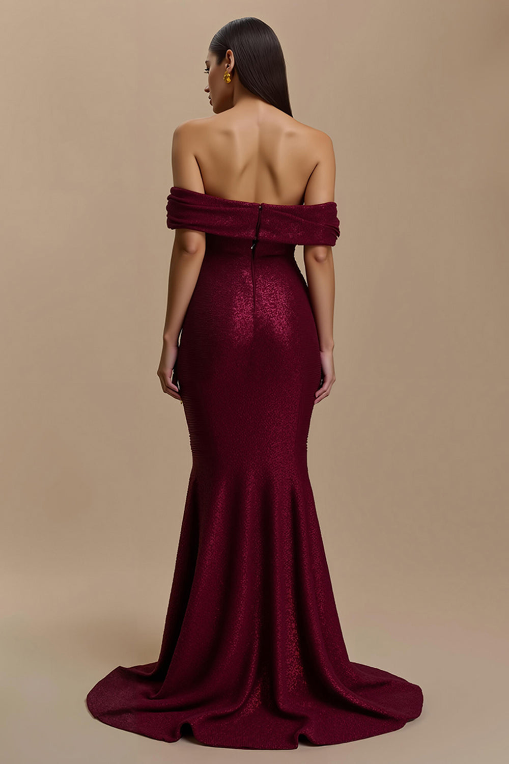 Burgundy Mermaid Off the Shoulder Long Holiday Party Dress