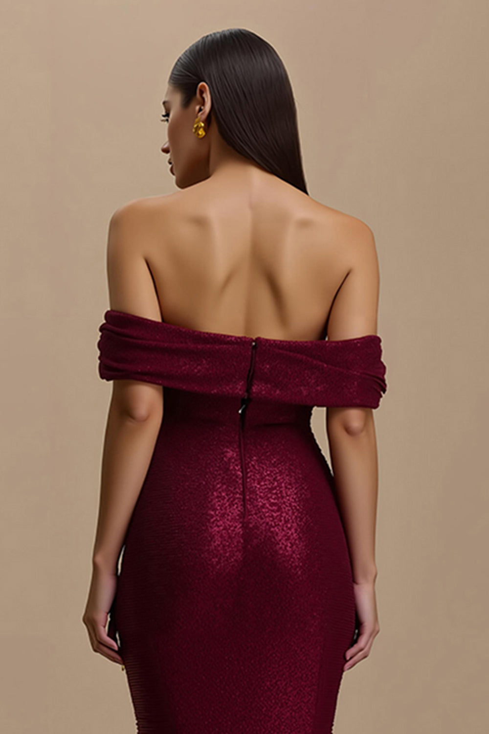 Burgundy Mermaid Off the Shoulder Long Holiday Party Dress