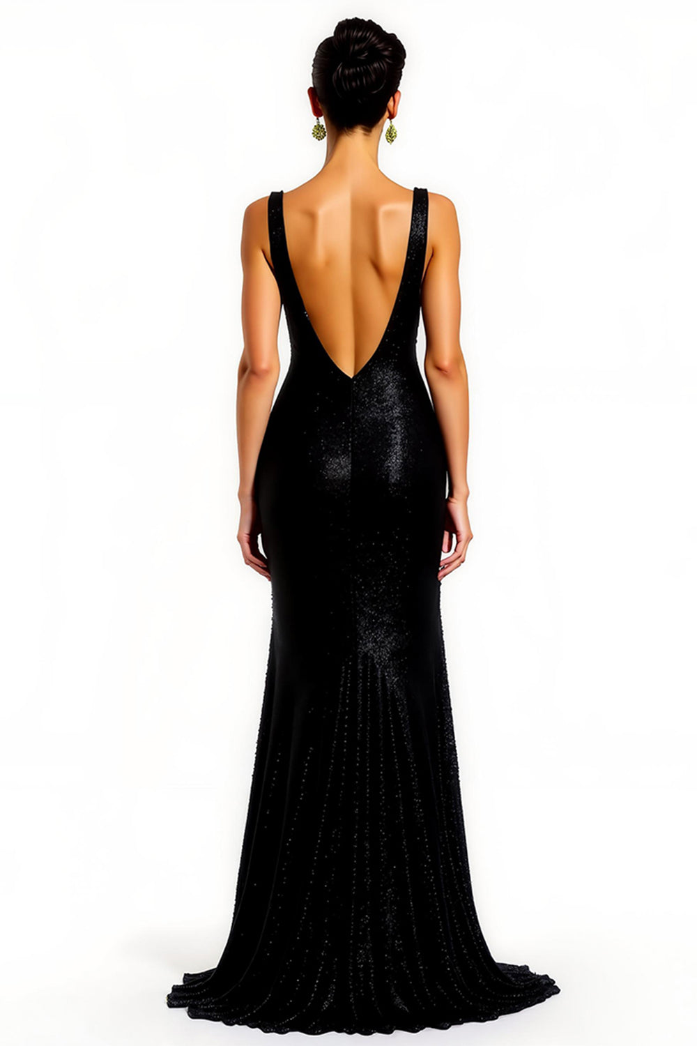 Sparkly Black Sequin Mermaid V-Neck Long Holiday Party Dress with Slit