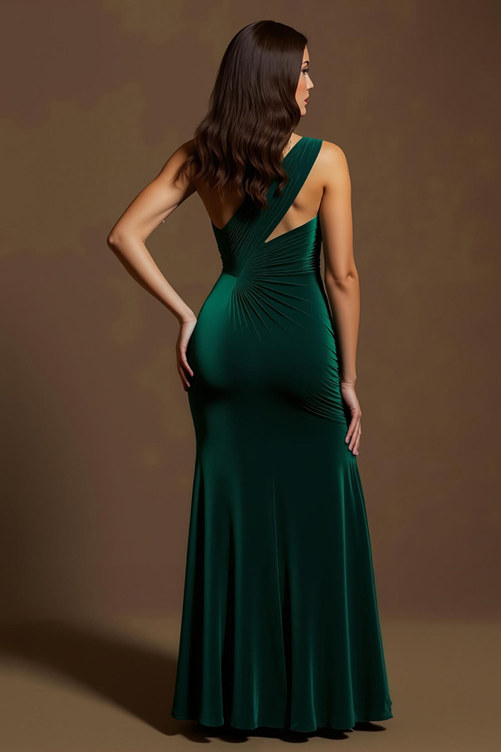 Dark Green Mermaid Velvet One Shoulder Long Holiday Party Dress with Slit