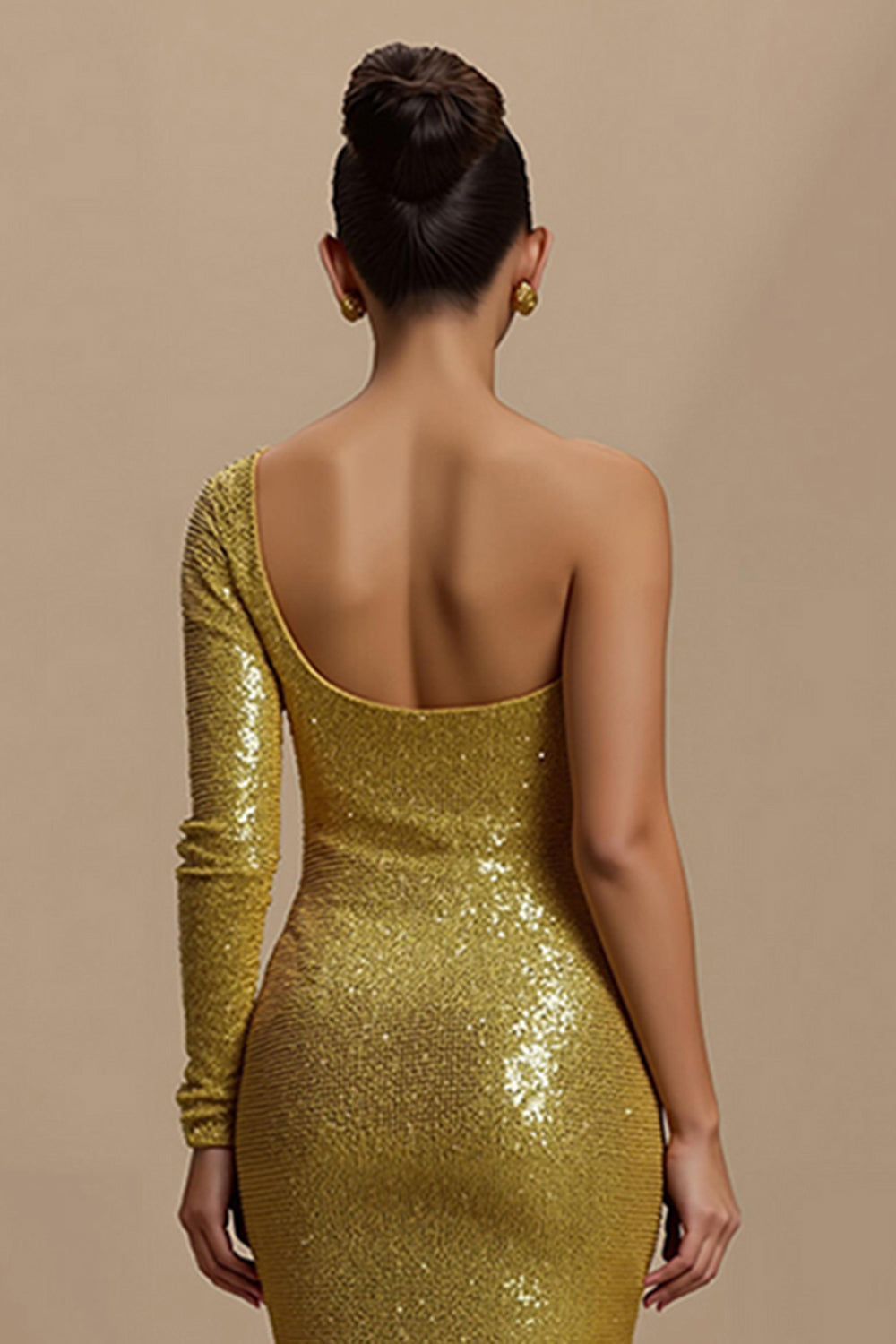 Sparkly Golden Mermaid Sequin Long Holiday Party Dress with Sleeves