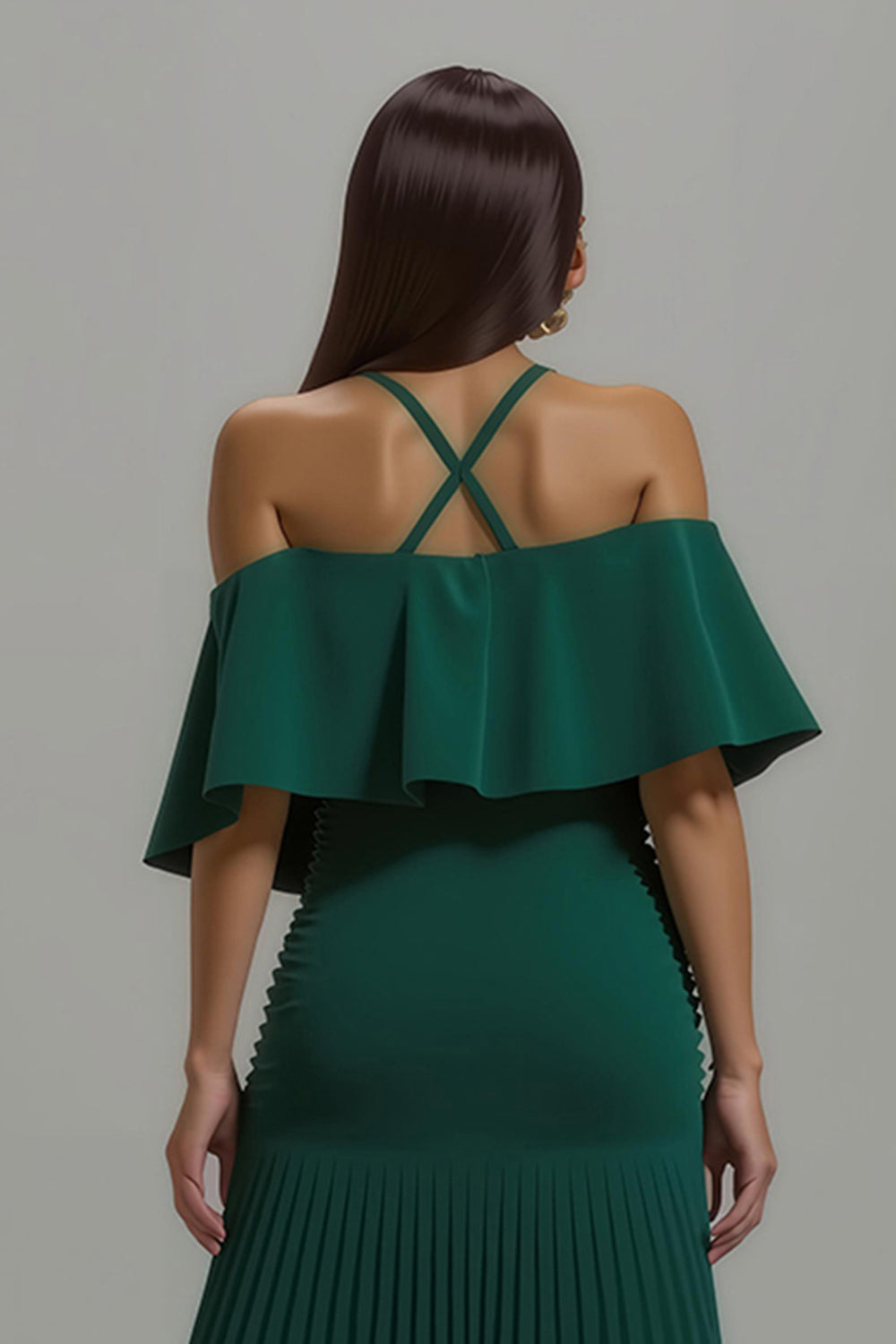 Dark Green Sheath Pleated Long Holiday Party Dress with Ruffles