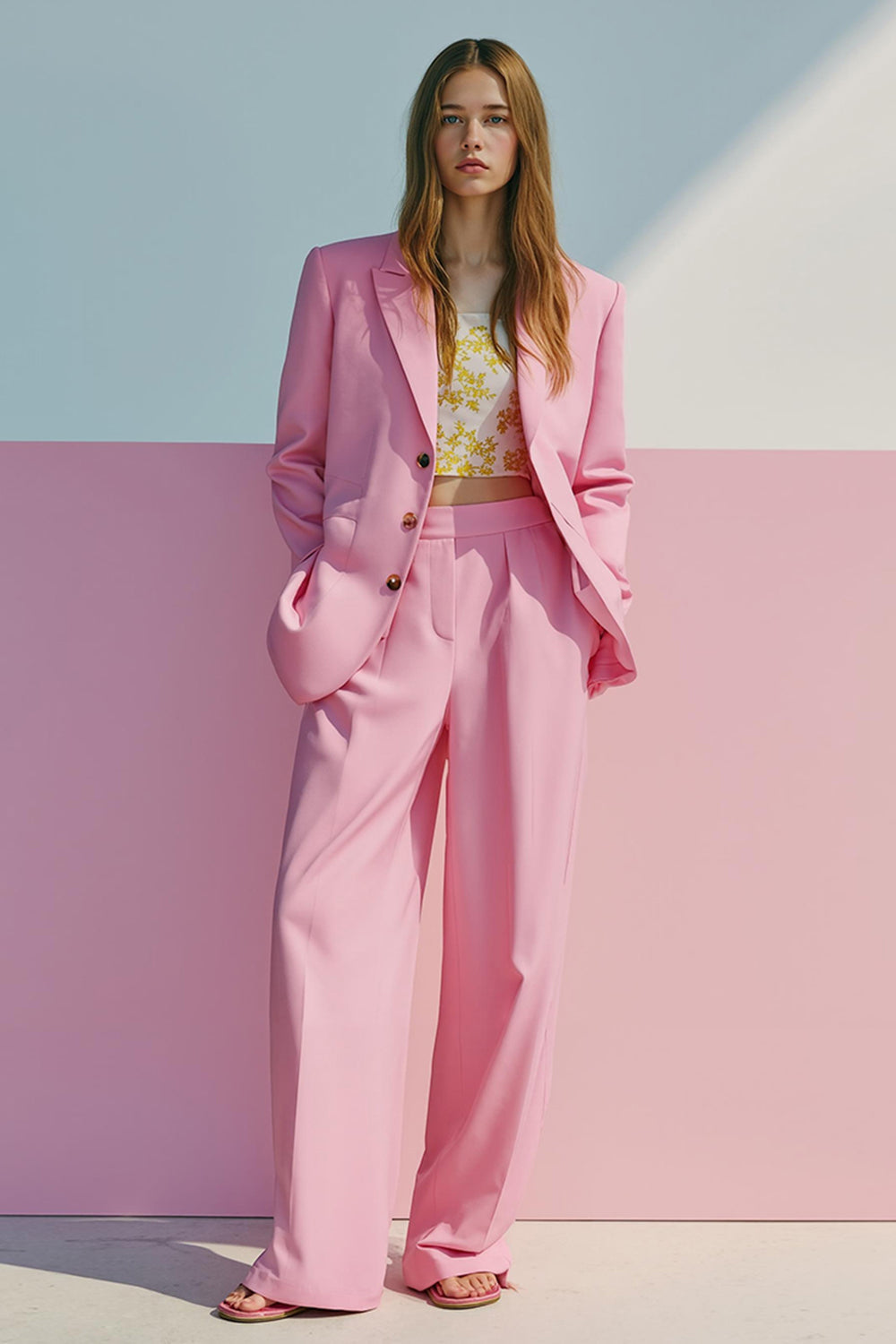 Pink 2 Piece Single Breasted Satin Prom Suits with Pockets