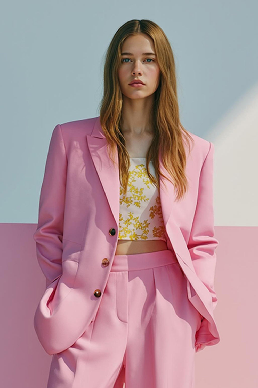 Pink 2 Piece Single Breasted Satin Prom Suits with Pockets