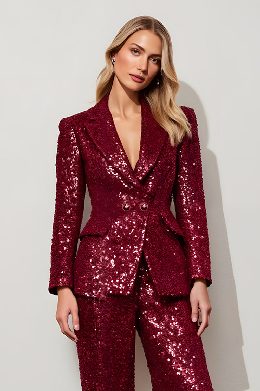 Burgundy Sequin Slim Fit 2 Piece Prom Suits