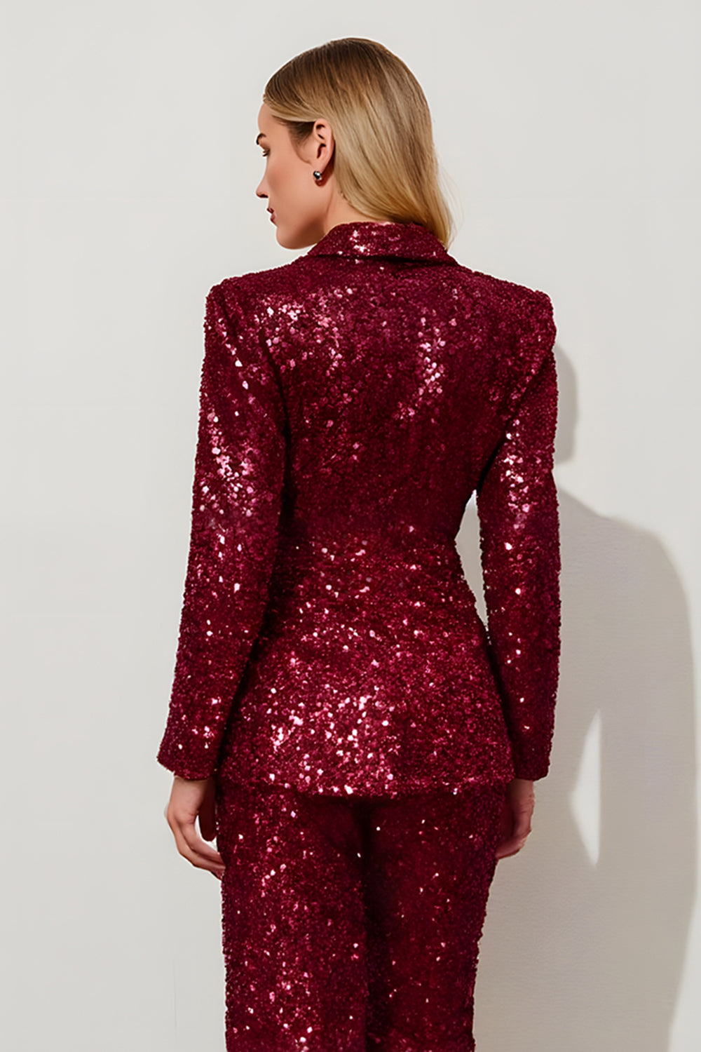 Sparkly Burgundy Sequins 2 Piece Women Prom Suits
