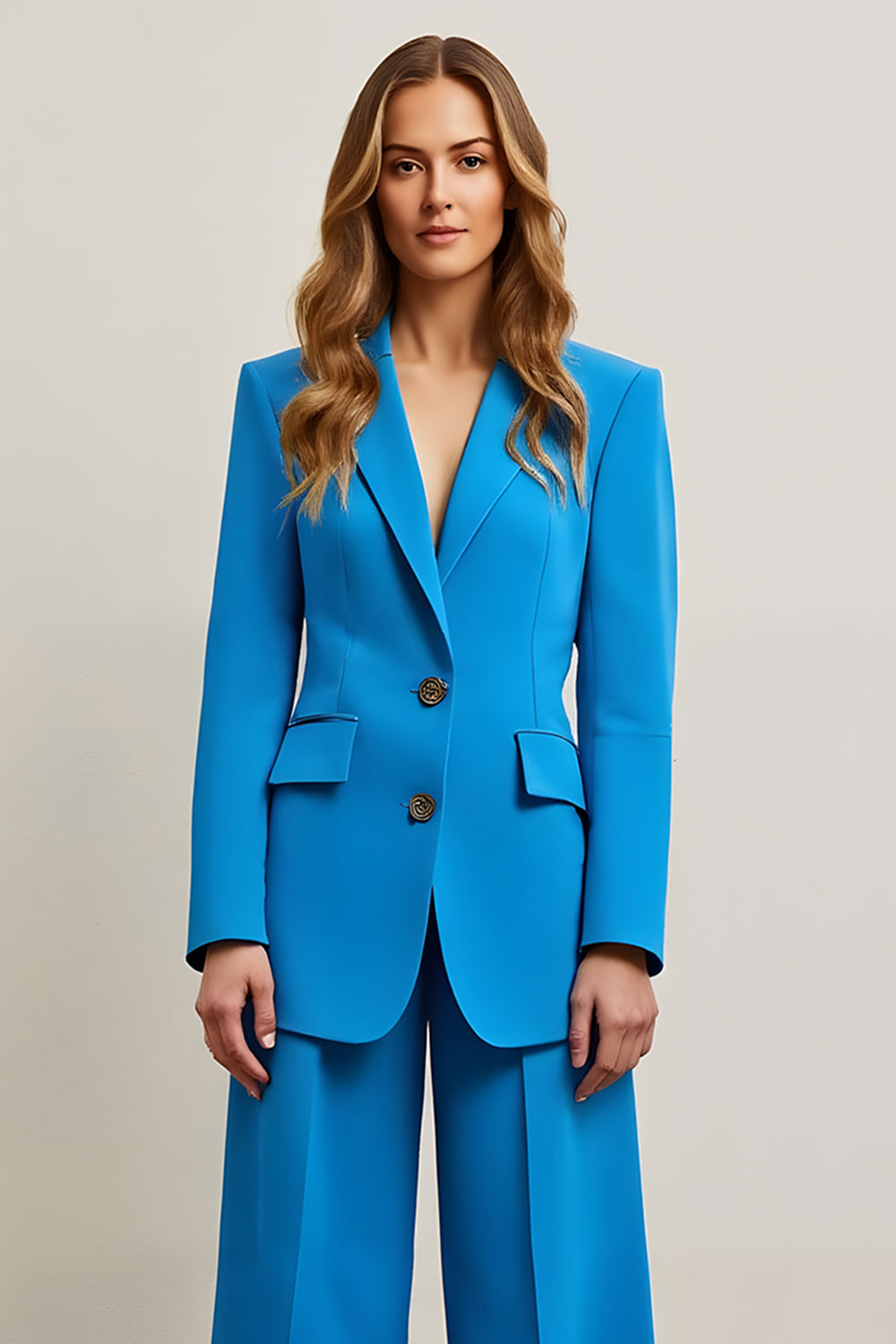 Blue Single Breasted Satin 2 Piece Women Prom Suits