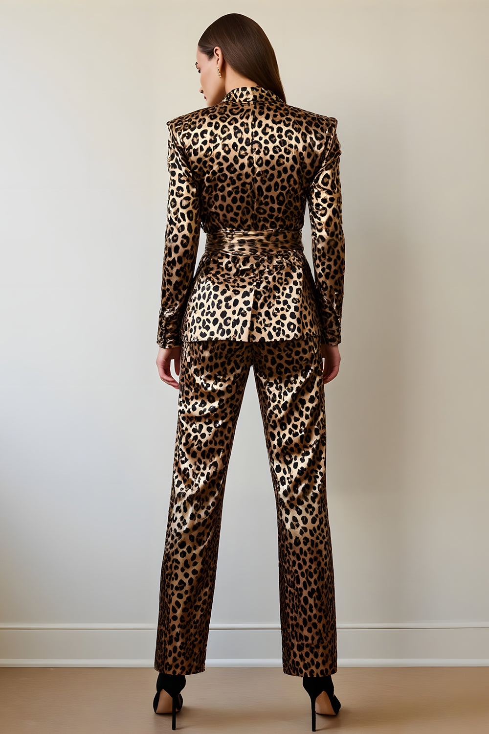 Gold Black Leopard 2 Piece Women Prom Suits