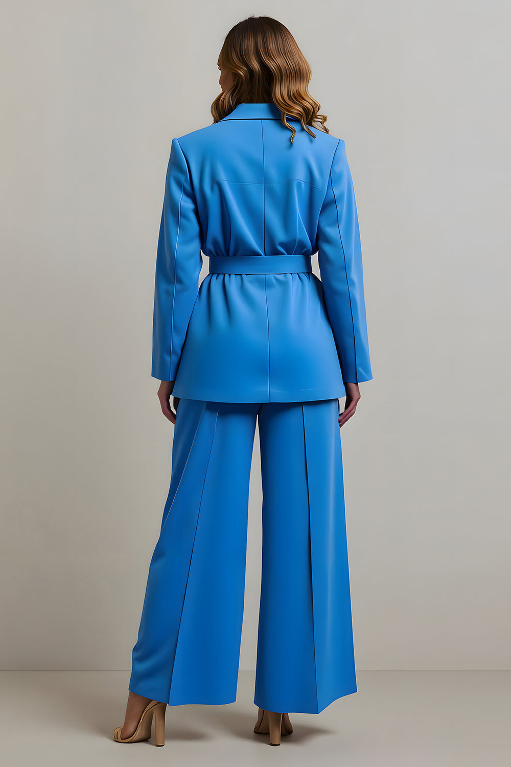 Blue Notched Lapel 2 Piece Women Prom Suits with Belts