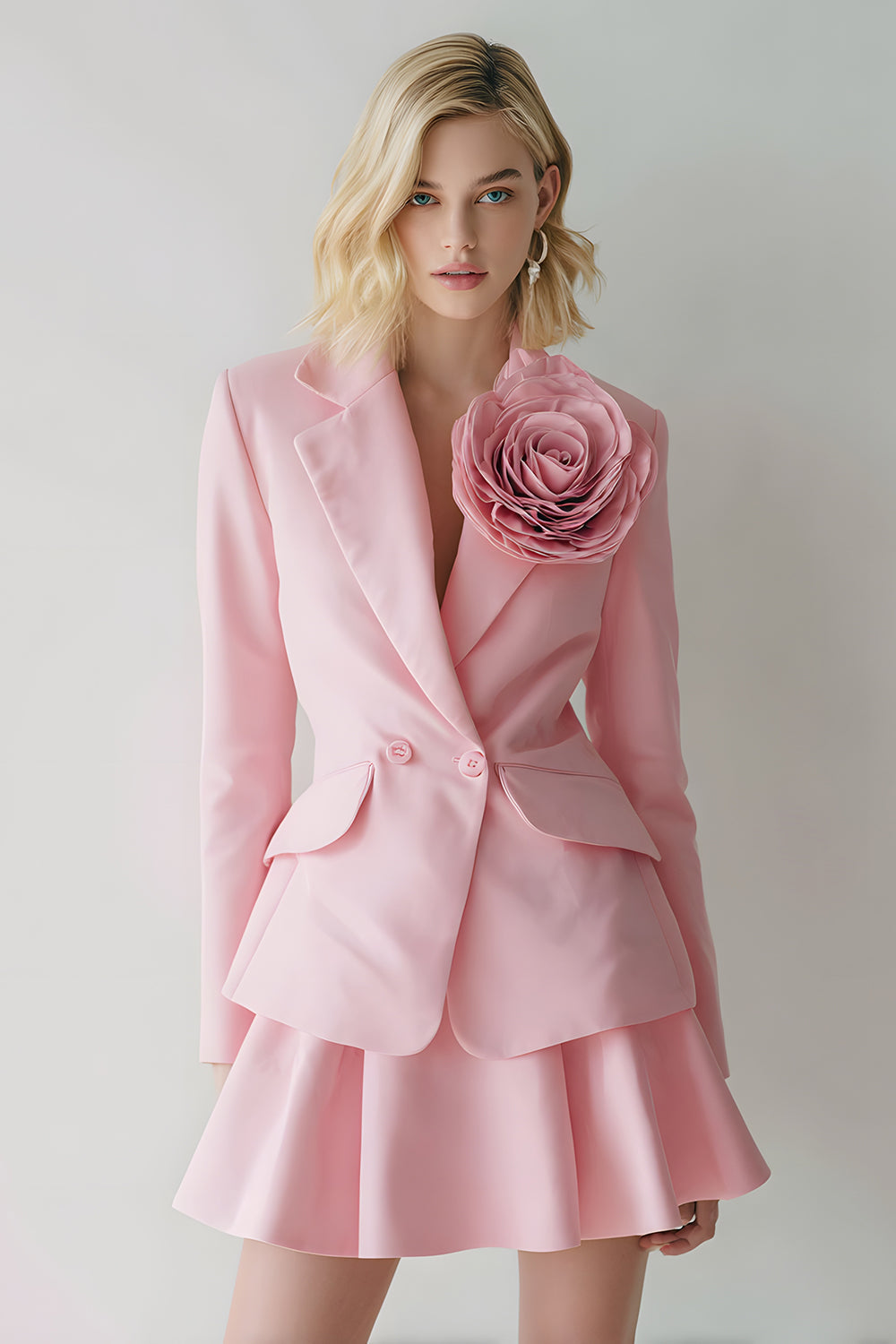 Pink 2 Piece Notched Lapel Women Prom Suits with 3D Flower