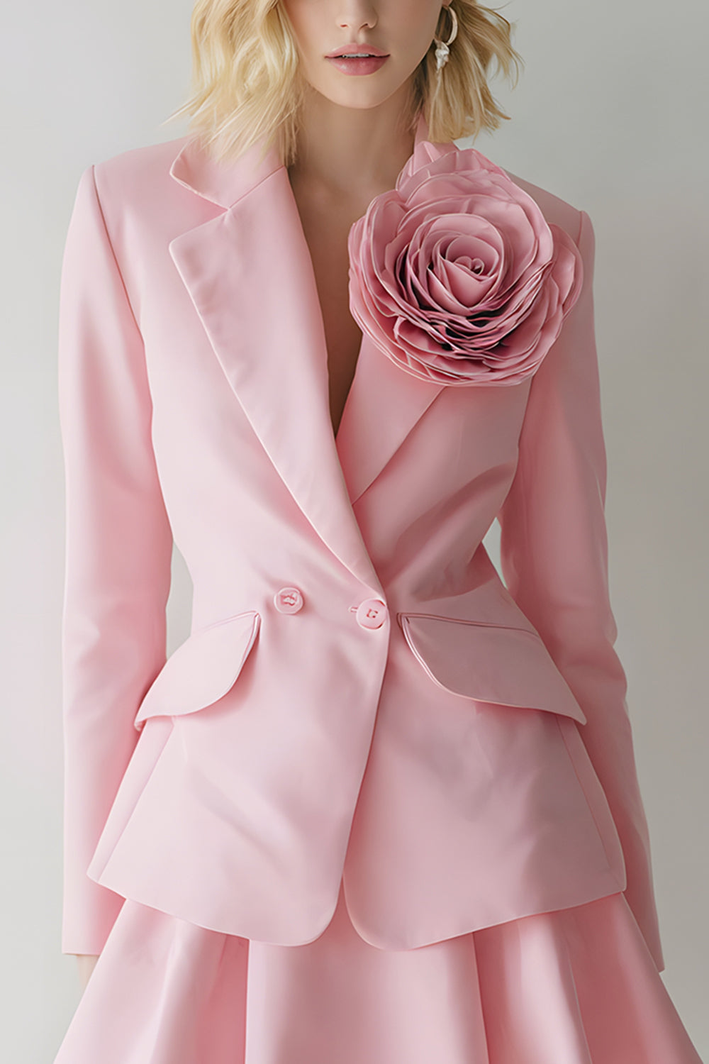 Pink 2 Piece Notched Lapel Women Prom Suits with 3D Flower