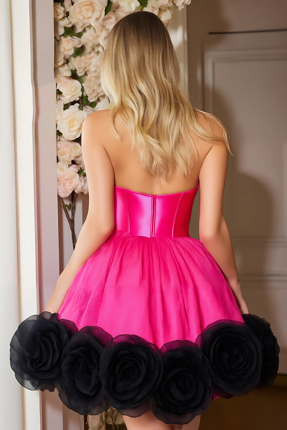Fuchsia Halter A Line Corset Short Homecoming Dress with Ruffles